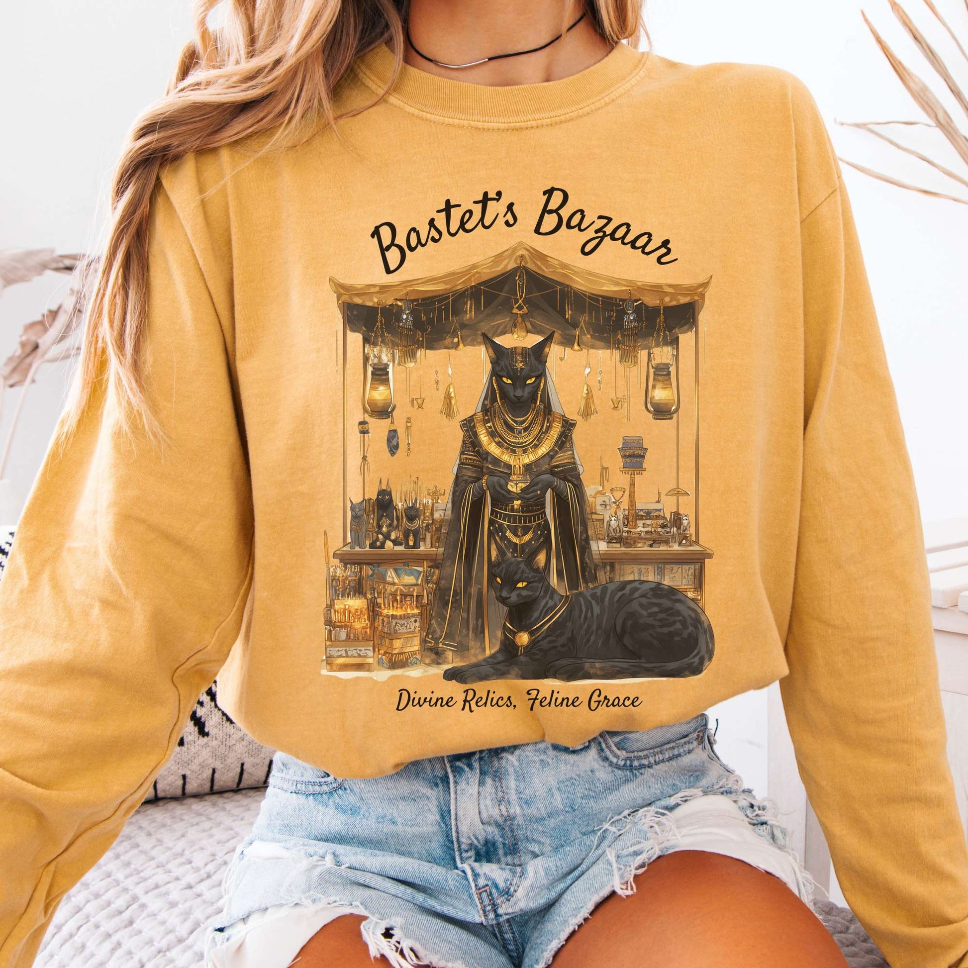 Long-sleeve Mustard / S Bastet's Bazaar Goddess Long Sleeve Shirt The Mystic Eden