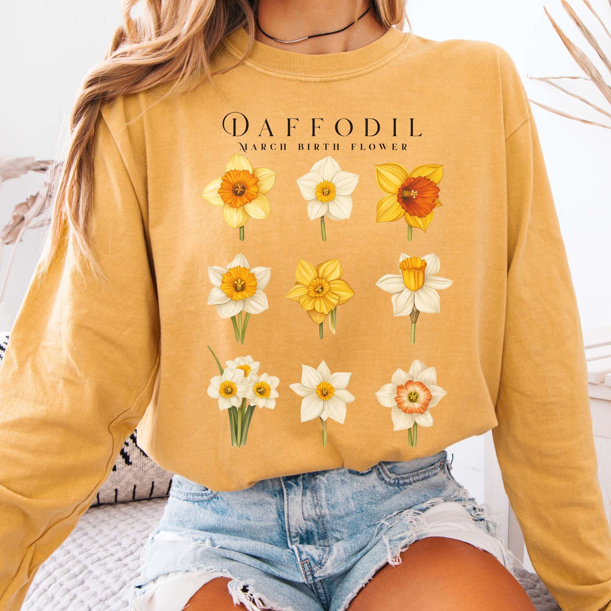 Long-sleeve Mustard / S Daffodil March Birth Month Flower Long Sleeve Shirt The Mystic Eden