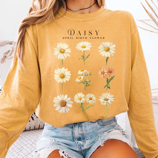 Long-sleeve Mustard / S Daisy April Birth Month Flower Long Sleeve Shirt The Mystic Eden