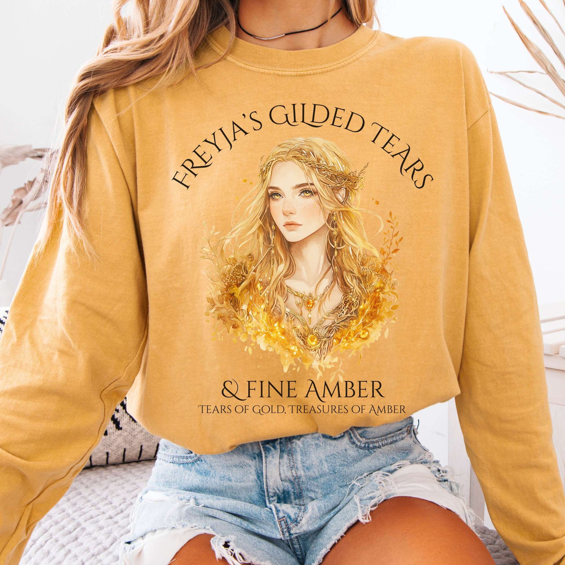 Long-sleeve Mustard / S Freyja's Gilded Tears & Fine Amber Long Sleeve Shirt The Mystic Eden