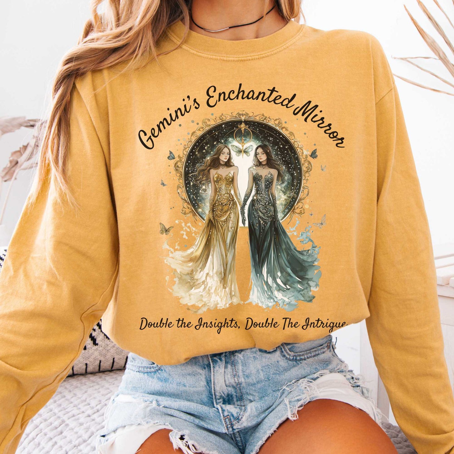 Long-sleeve Mustard / S Gemini's Enchanted Mirror Zodiac Long Sleeve Shirt The Mystic Eden