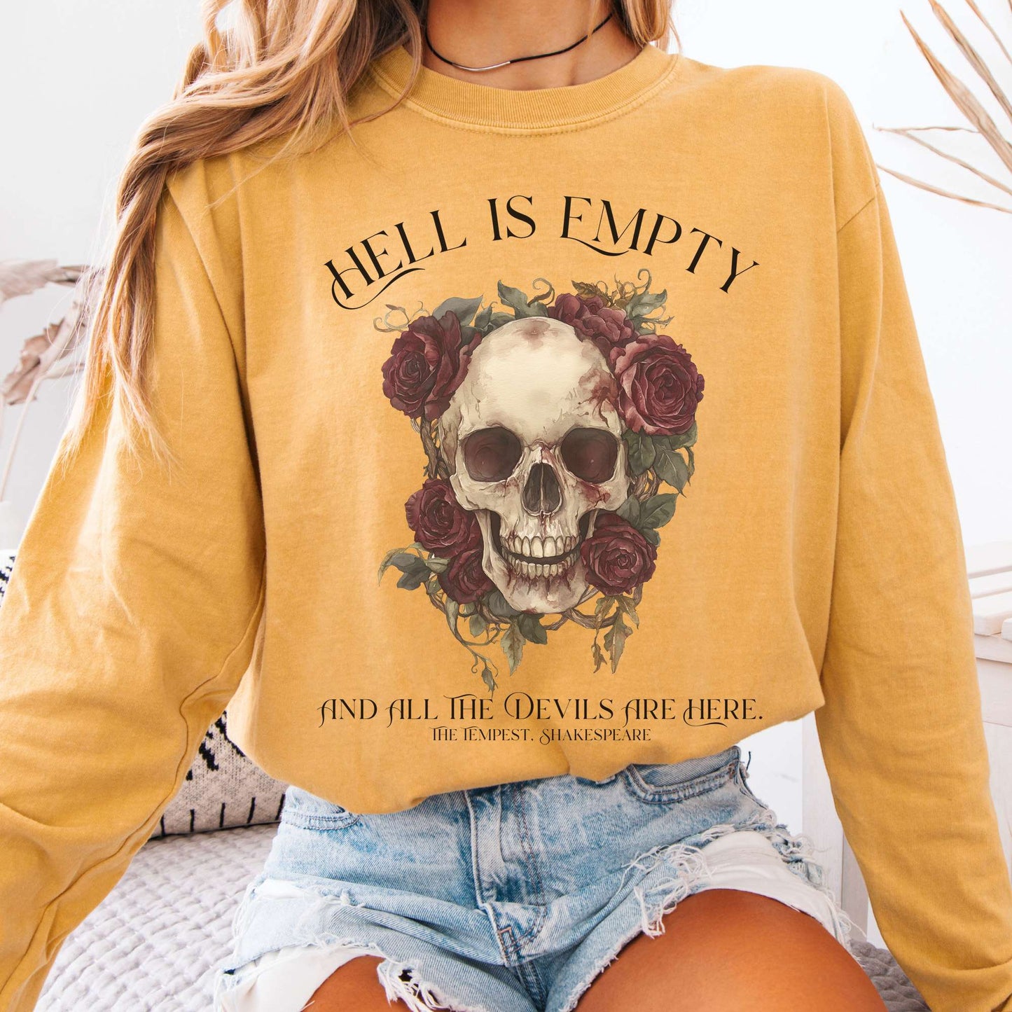Long-sleeve Mustard / S Hell Is Empty And All The Devils Are Here Shakespeare Long Sleeve Shirt The Mystic Eden