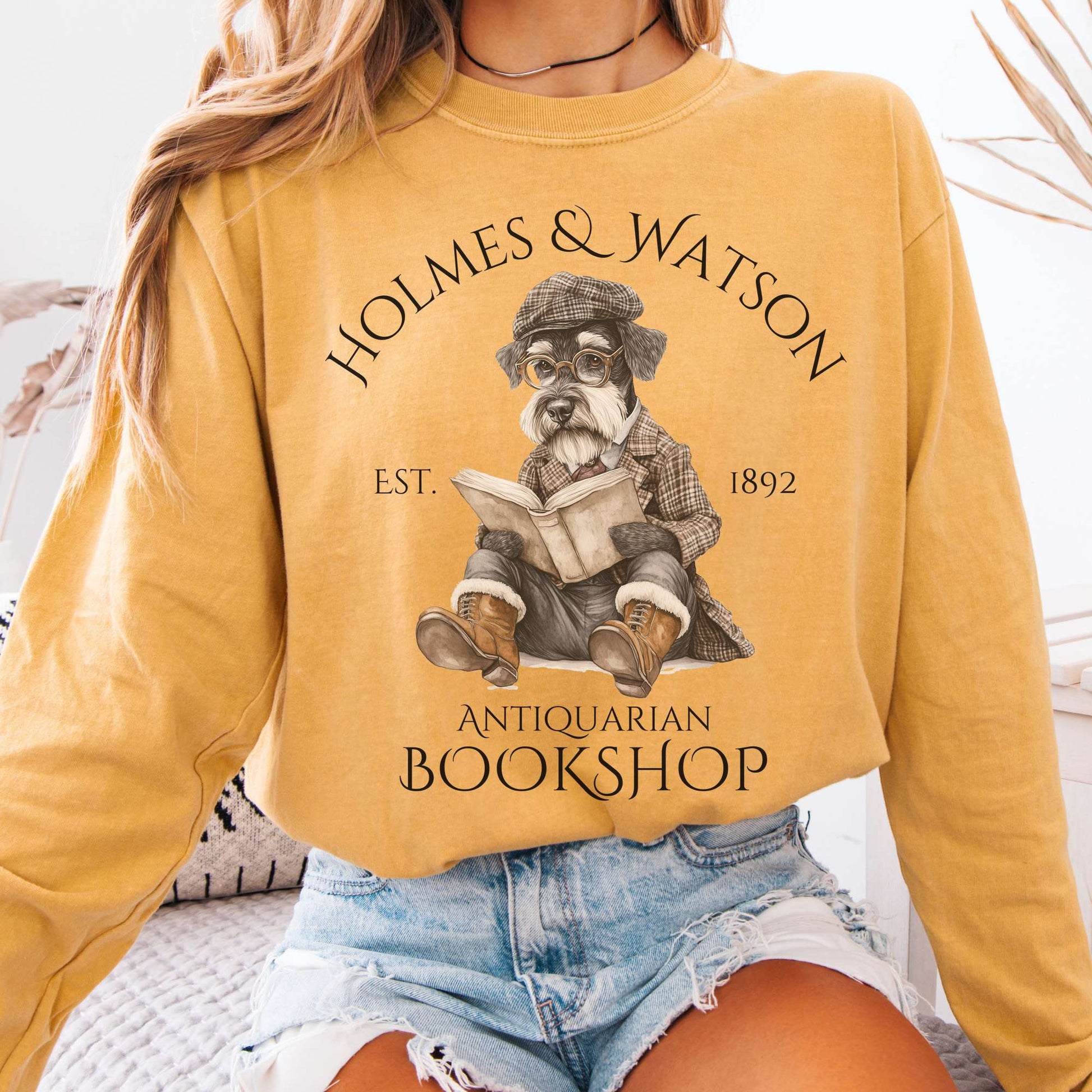 Long-sleeve Mustard / S Holmes & Watson Antiquarian Bookshop Sherlock Dog Version Long Sleeve Shirt The Mystic Eden