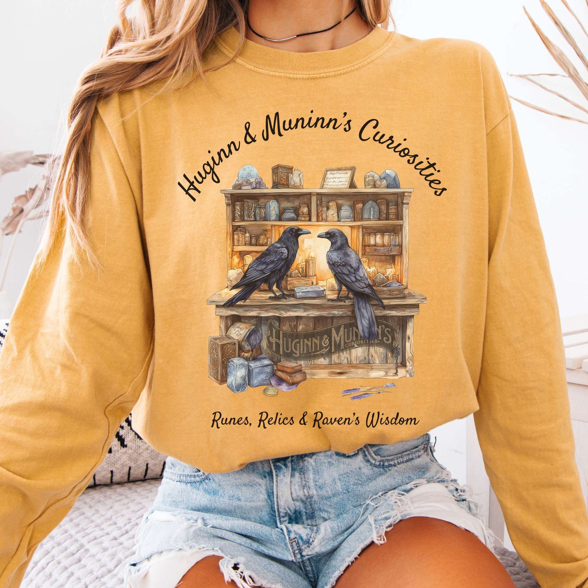 Long-sleeve Mustard / S Huginn & Muninn's Curiosities Norse Gods Long Sleeve Shirt The Mystic Eden
