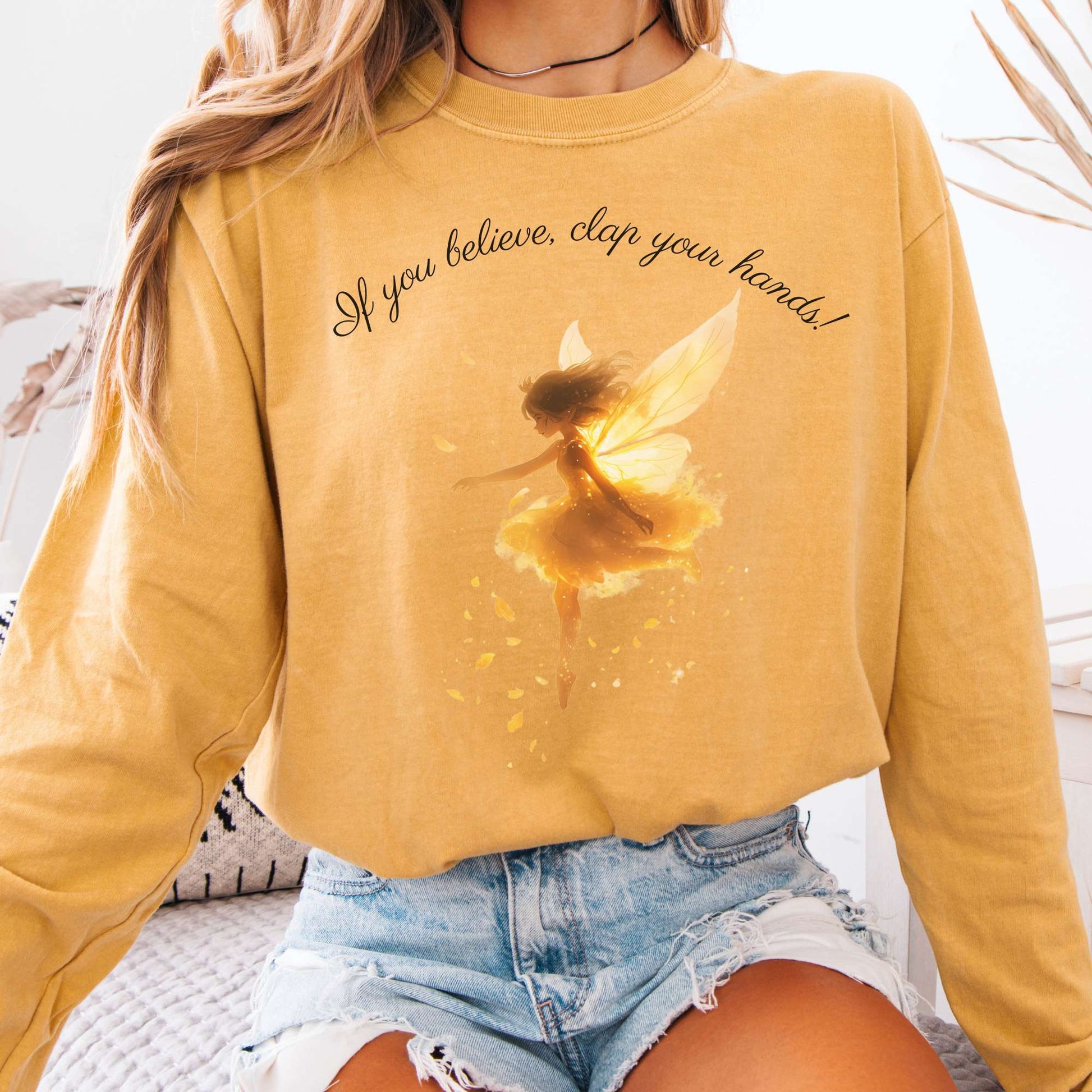 Long-sleeve Mustard / S If You Believe, Clap Your Hands! Pan Long Sleeve Shirt The Mystic Eden