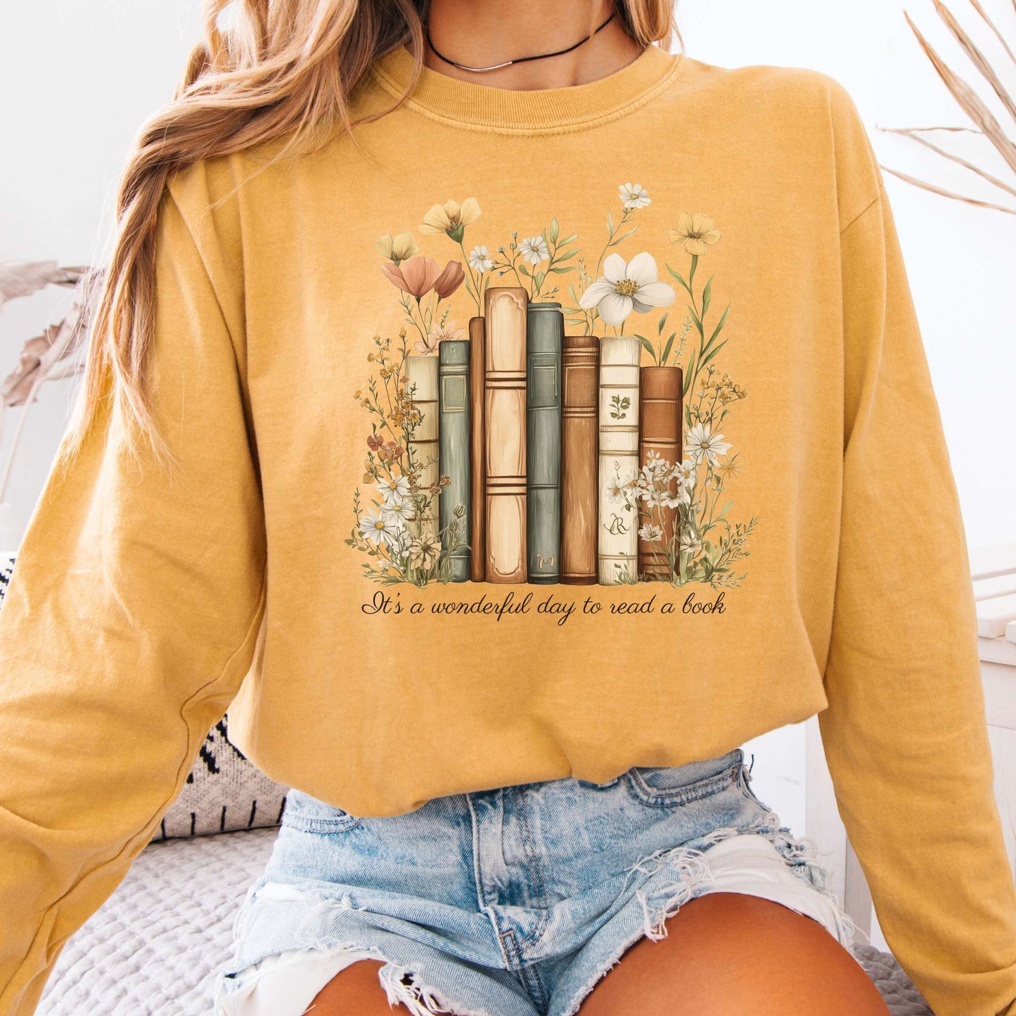 Long-sleeve Mustard / S It's a Wonderful Day to Read a Book Long Sleeve Shirt The Mystic Eden