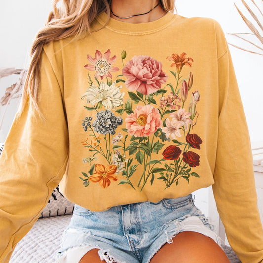 Long-sleeve Mustard / S Mixed Florals Long Sleeve Shirt The Mystic Eden