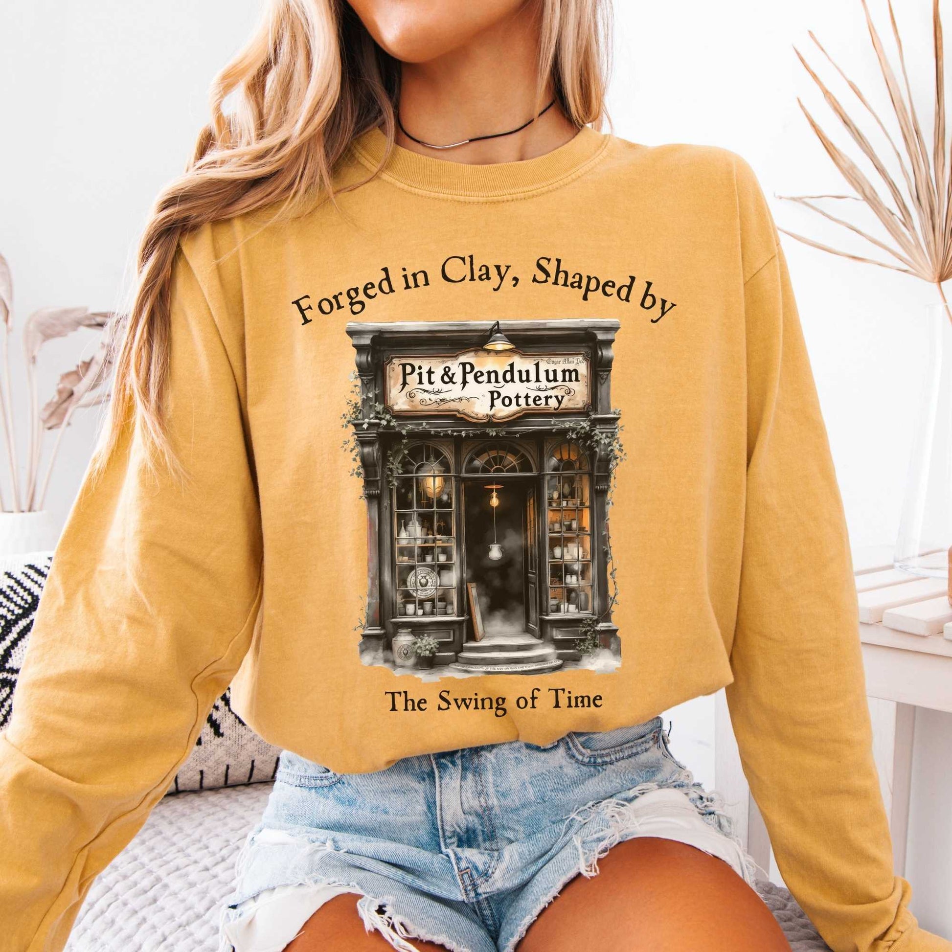 Long-sleeve Mustard / S Pit & Pendulum Pottery Edgar Allan Poe Long Sleeved Shirt The Mystic Eden