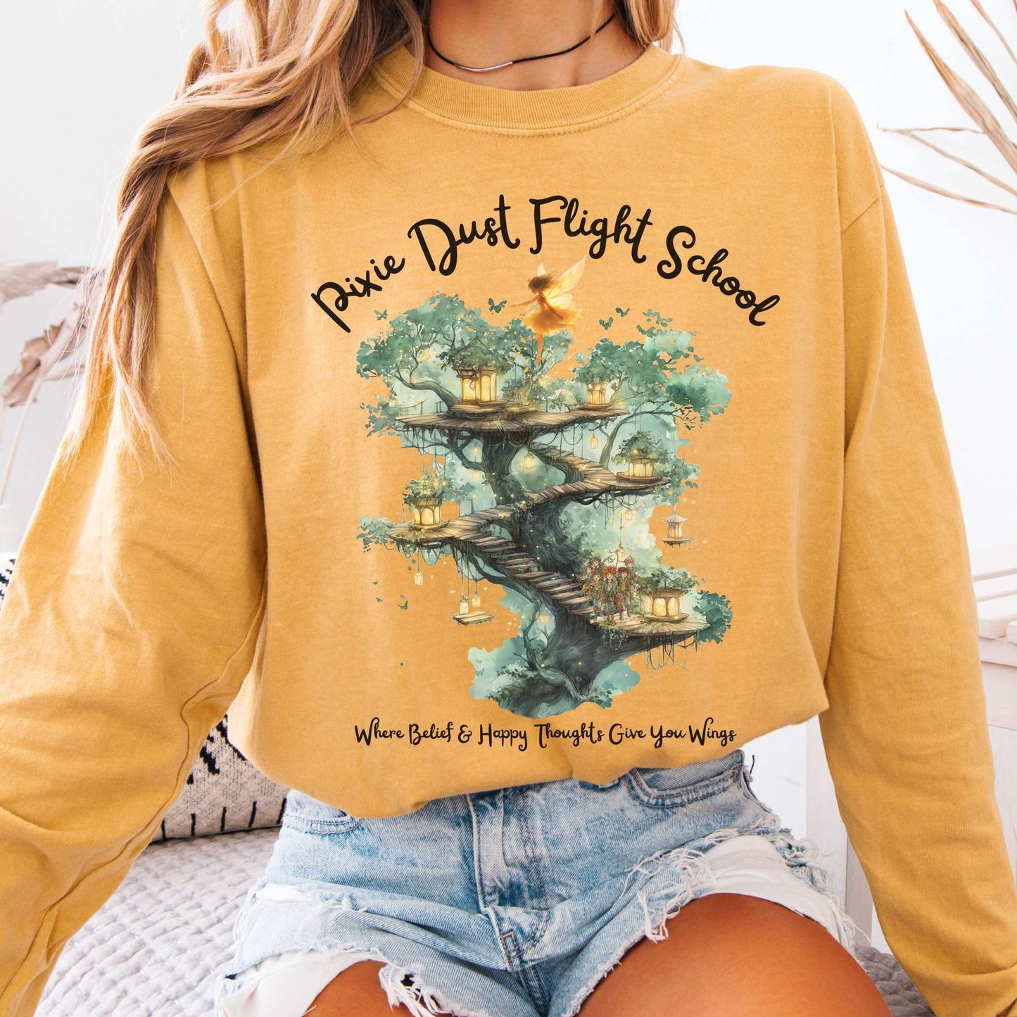 Long-sleeve Mustard / S Pixie Dust Flight School Peter Pan Long Sleeve Shirt The Mystic Eden