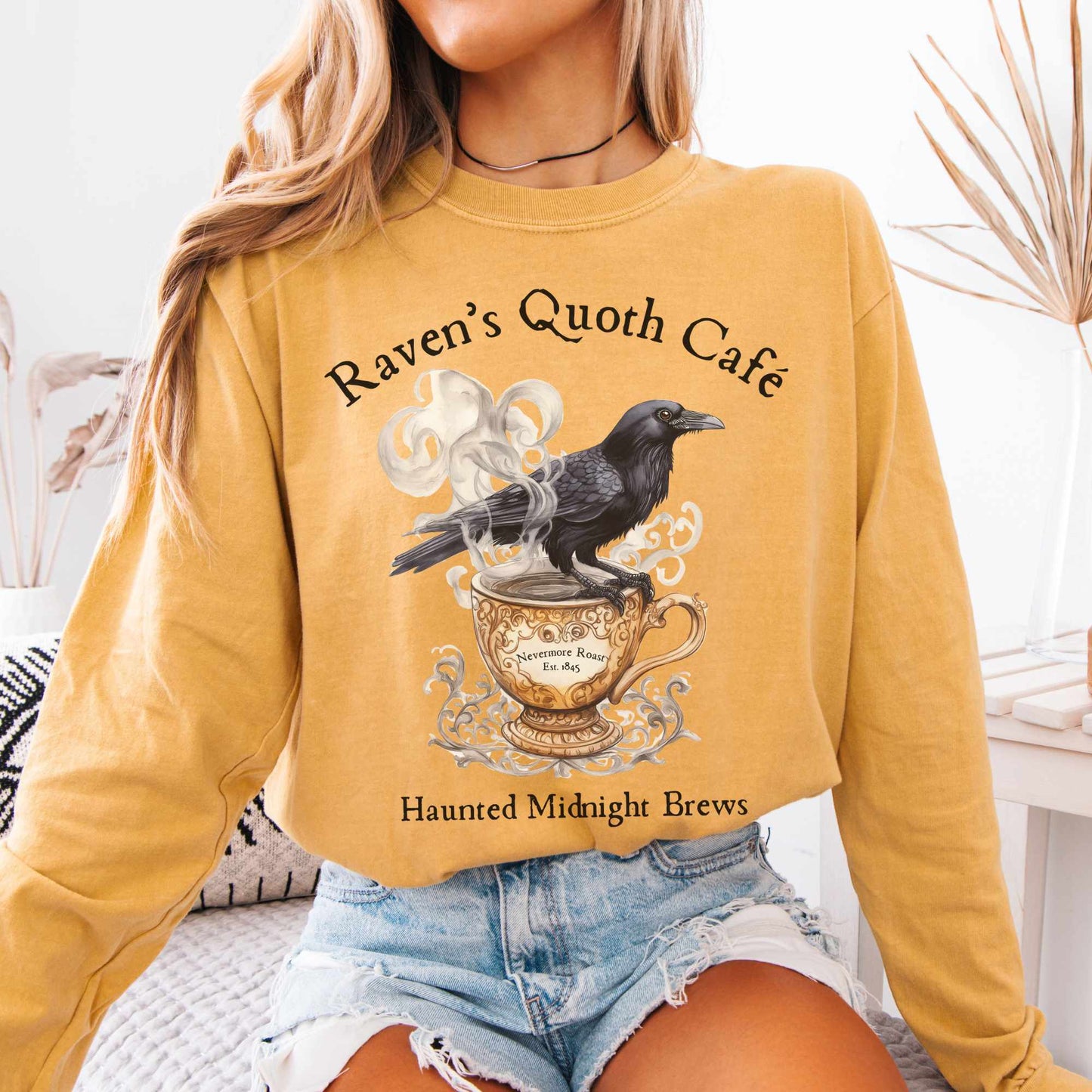 Long-sleeve Mustard / S Raven's Quoth Cafe Long Sleeved Shirt The Mystic Eden