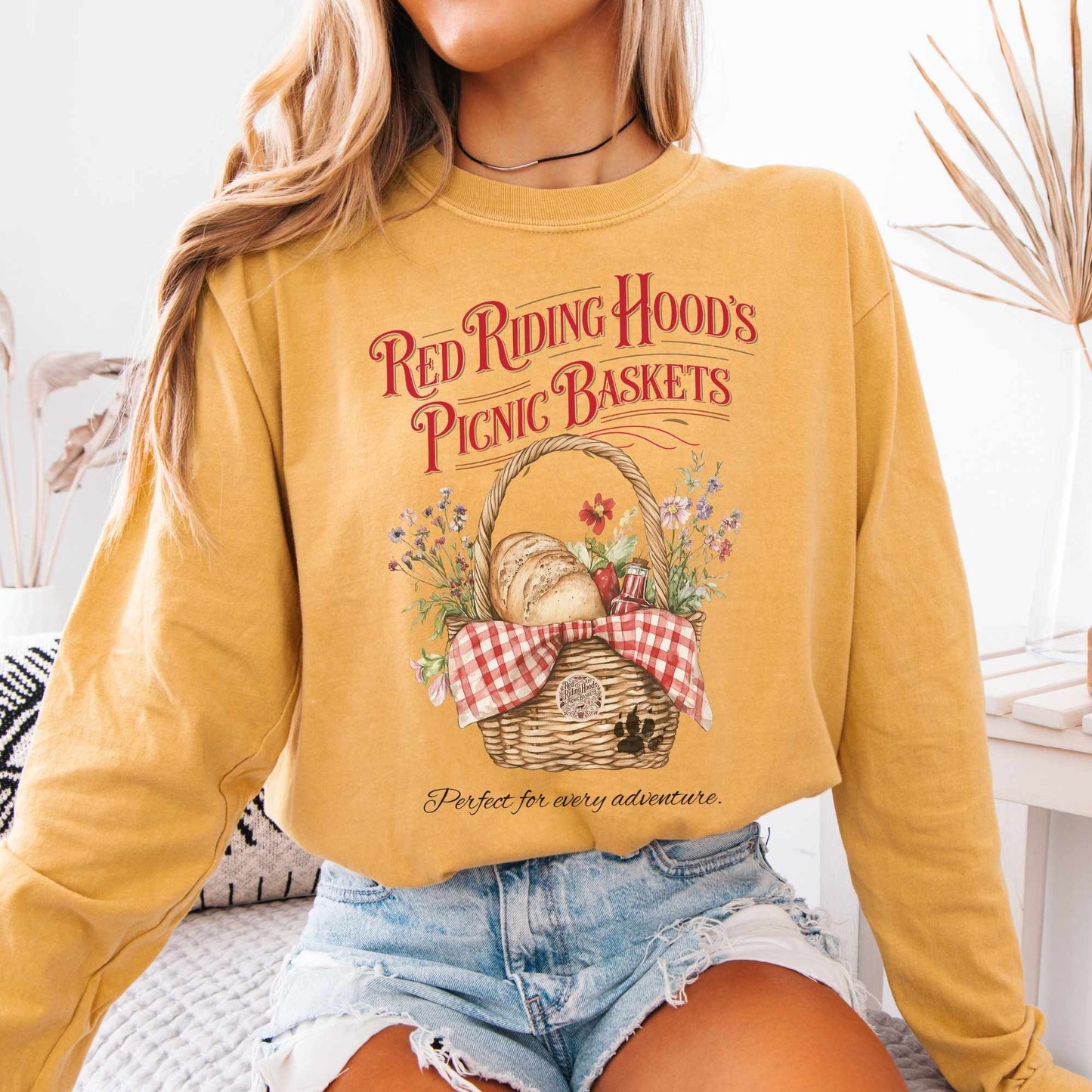 Long-sleeve Mustard / S Red Riding Hood's Picnic Baskets Long Sleeved Shirt The Mystic Eden
