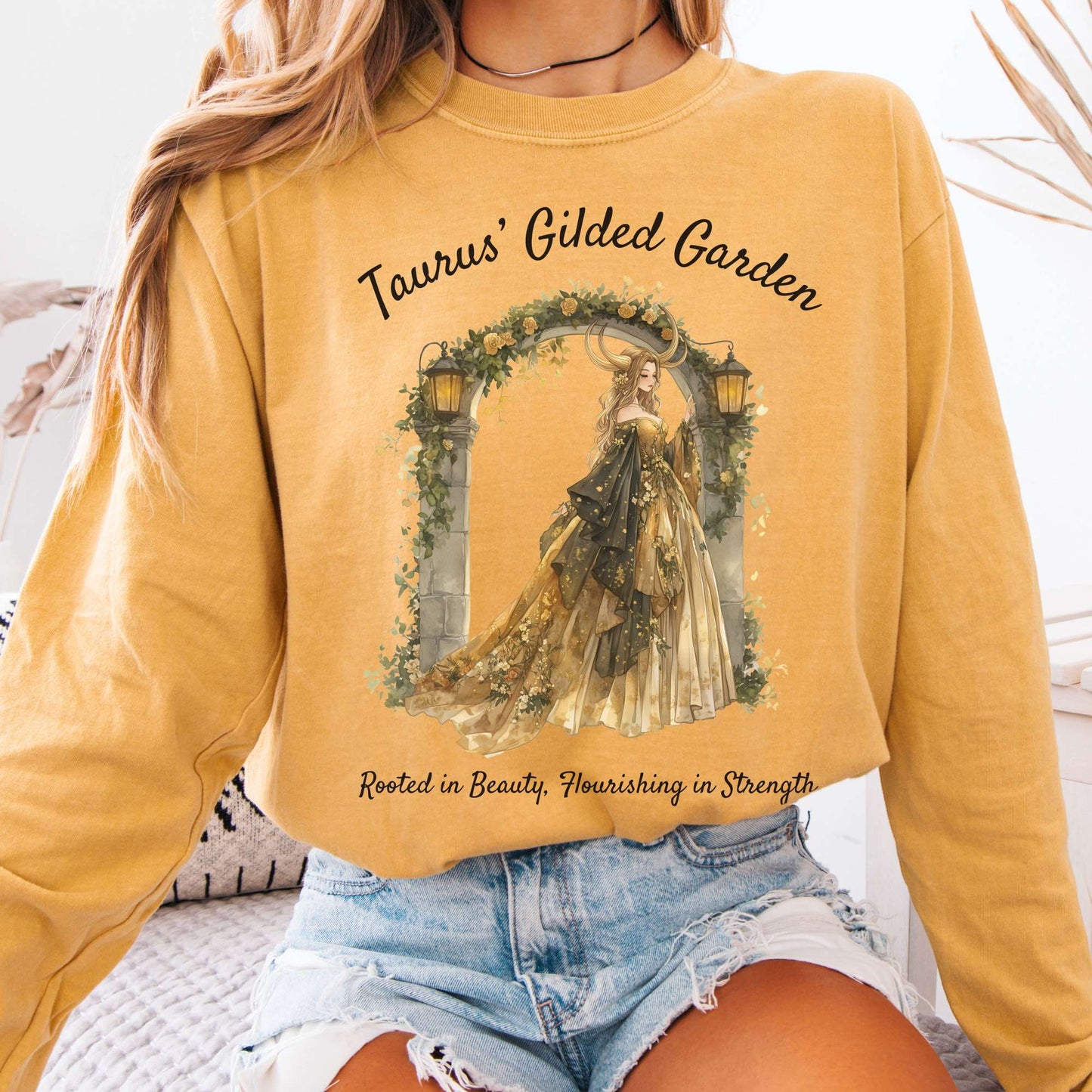 Long-sleeve Mustard / S Taurus's Gilded Garden Zodiac Long Sleeve Shirt The Mystic Eden