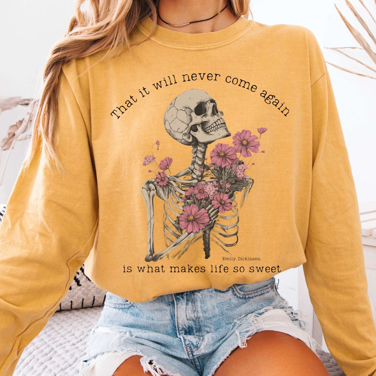 Long-sleeve Mustard / S That It Will Never Come Again Emily Dickinson Long Sleeve Tee The Mystic Eden