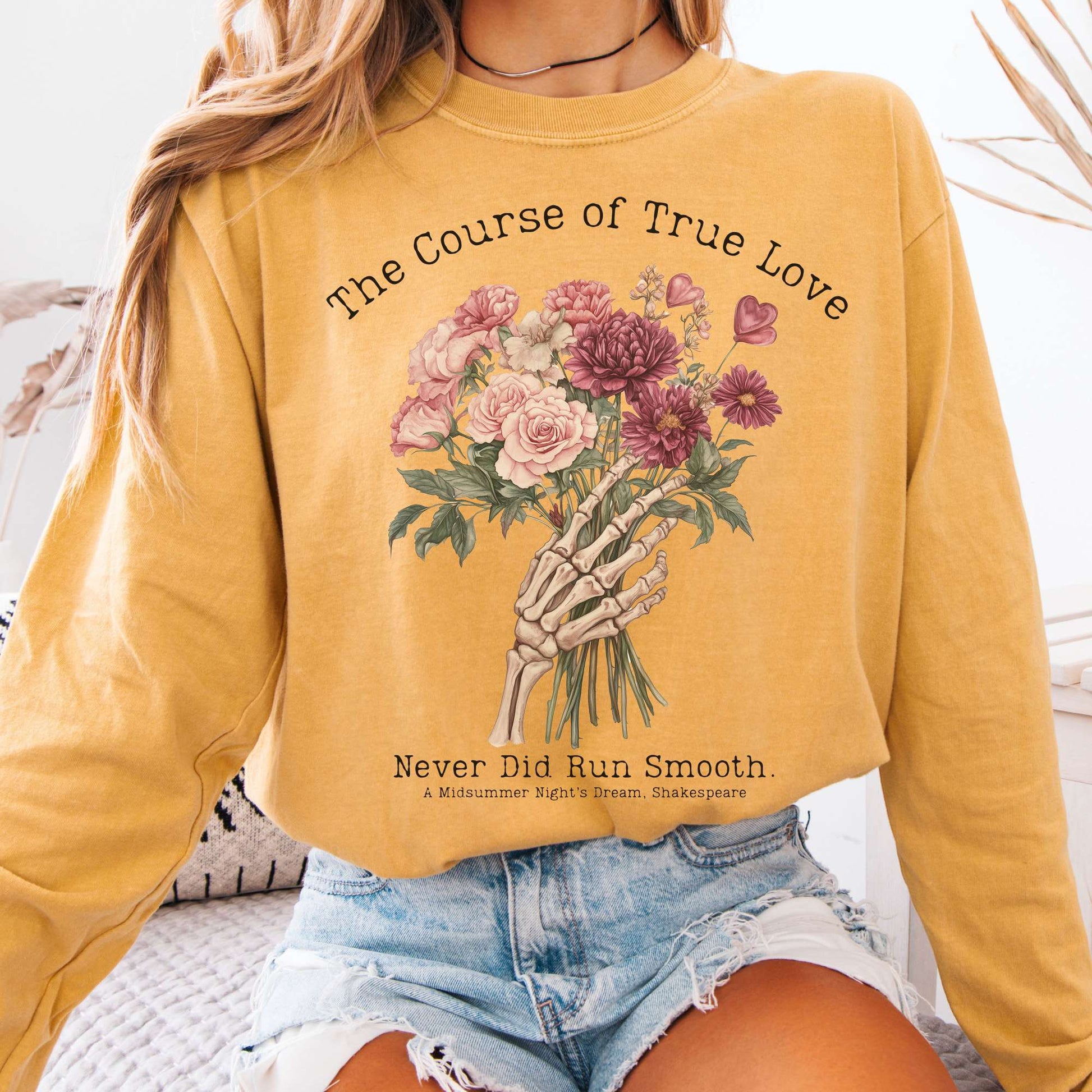Long-sleeve Mustard / S The Course of True Love Never Did Run Smooth Shakespeare Long Sleeve Shirt The Mystic Eden