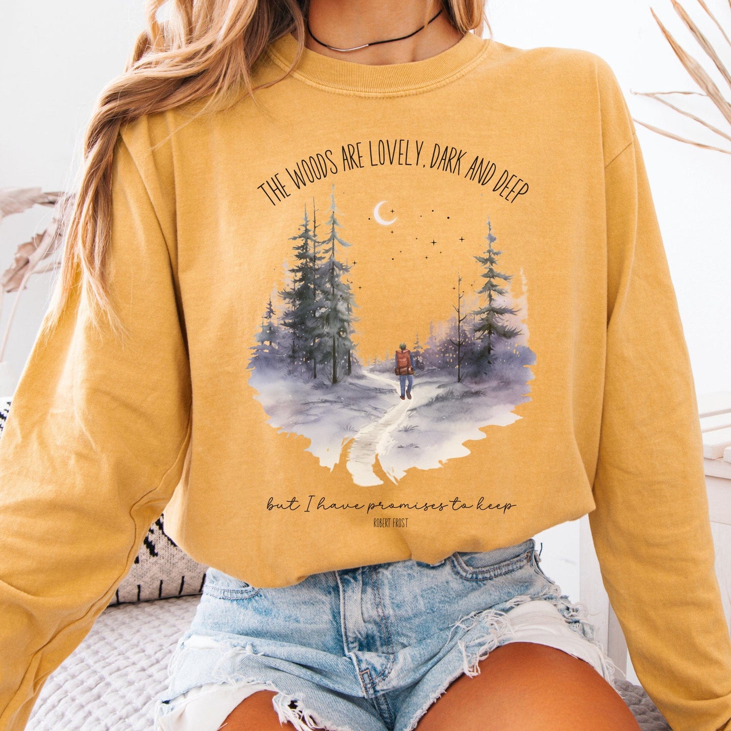 Long-sleeve Mustard / S The Woods Are Lovely Dark And Deep Robert Frost Long Sleeve The Mystic Eden