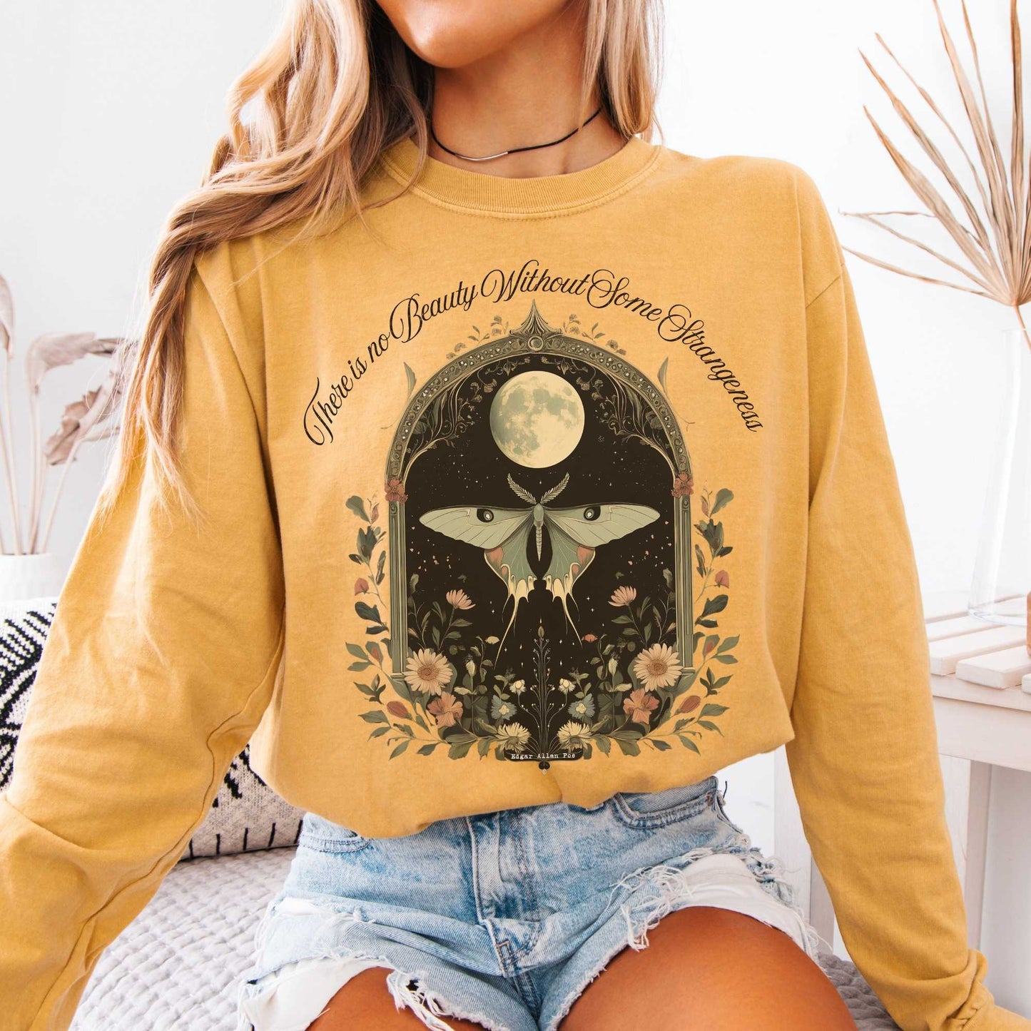 Long-sleeve Mustard / S There is no Beauty Without Some Strangeness Poe Long Sleeved Shirt The Mystic Eden