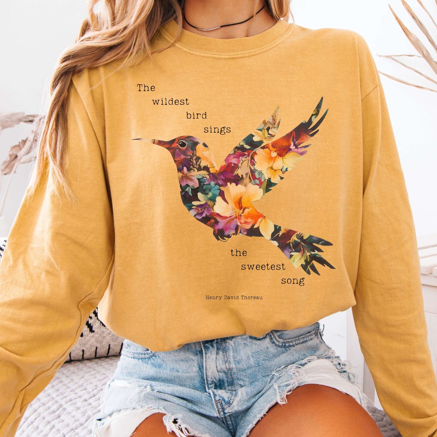 Long-sleeve Mustard / S Thoreau Shirt Long Sleeve Where The Wildest Bird Sings The Mystic Eden