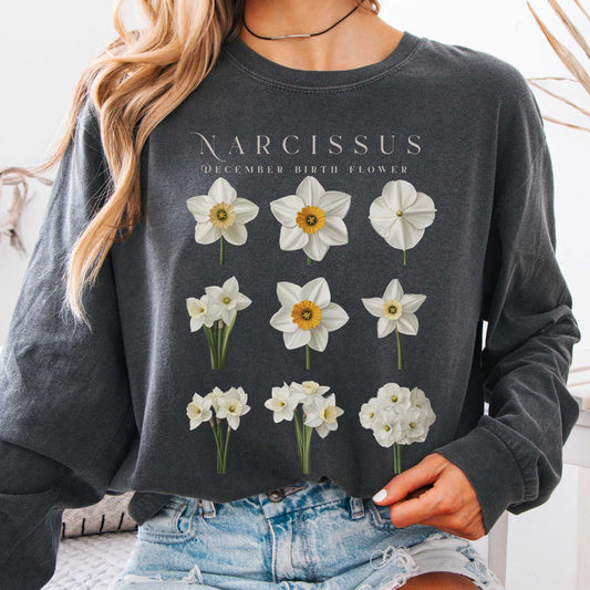 Long-sleeve Narcissus December Birth Month Flower Long Sleeve Shirt The Mystic Eden