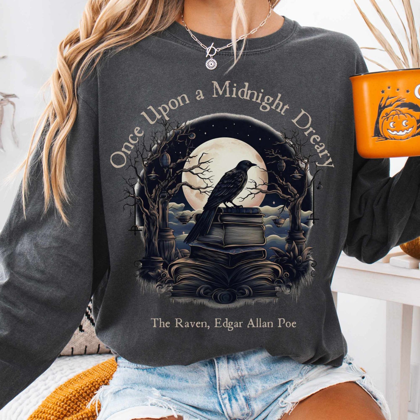 Long-sleeve Once Upon a Midnight Dreary Edgar Allan Poe Long Sleeved Shirt The Mystic Eden