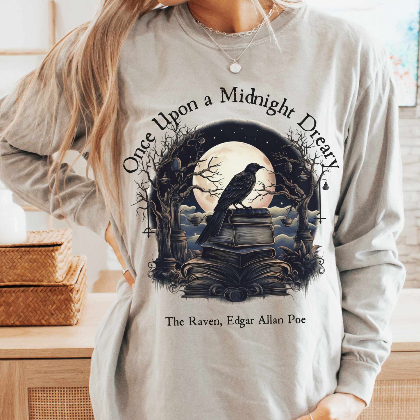 Long-sleeve Once Upon a Midnight Dreary Edgar Allan Poe Long Sleeved Shirt The Mystic Eden