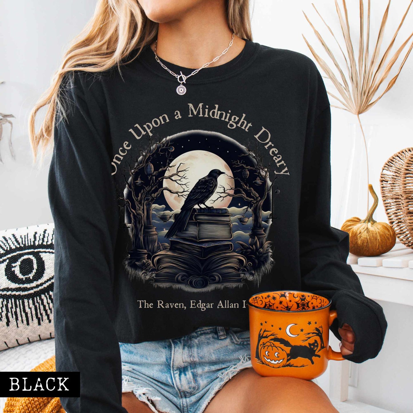 Long-sleeve Once Upon a Midnight Dreary Edgar Allan Poe Long Sleeved Shirt The Mystic Eden