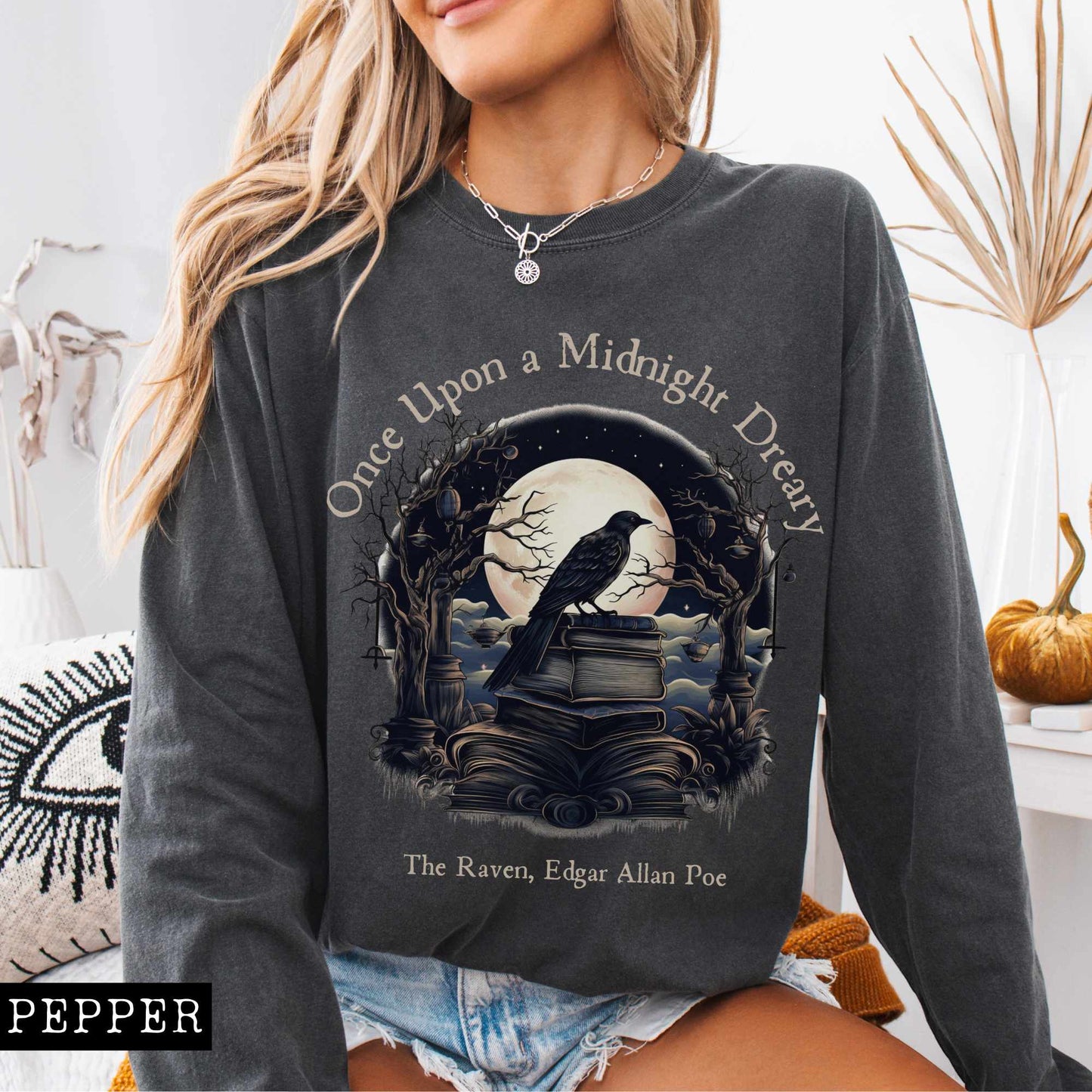Long-sleeve Once Upon a Midnight Dreary Edgar Allan Poe Long Sleeved Shirt The Mystic Eden