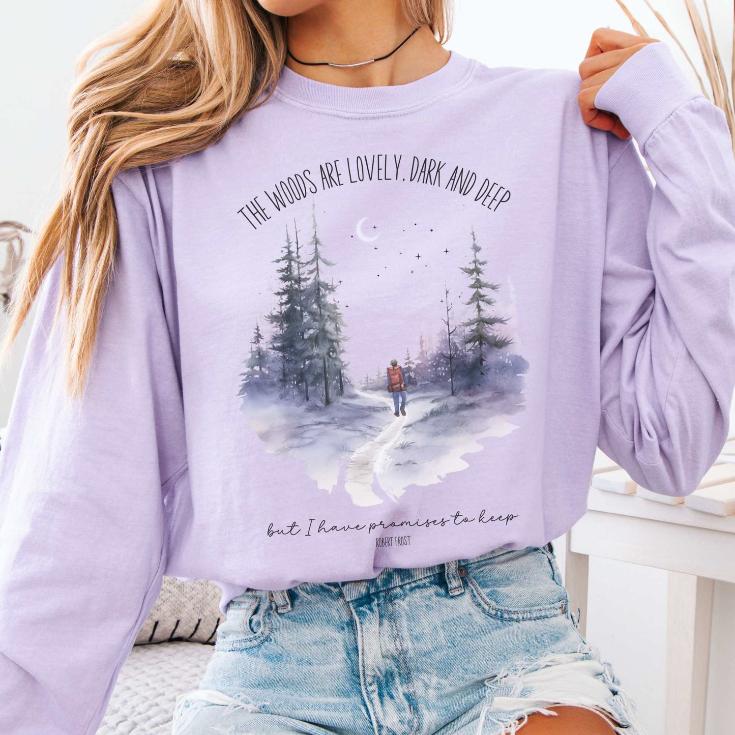 Long-sleeve Orchid / S The Woods Are Lovely Dark And Deep Robert Frost Long Sleeve The Mystic Eden