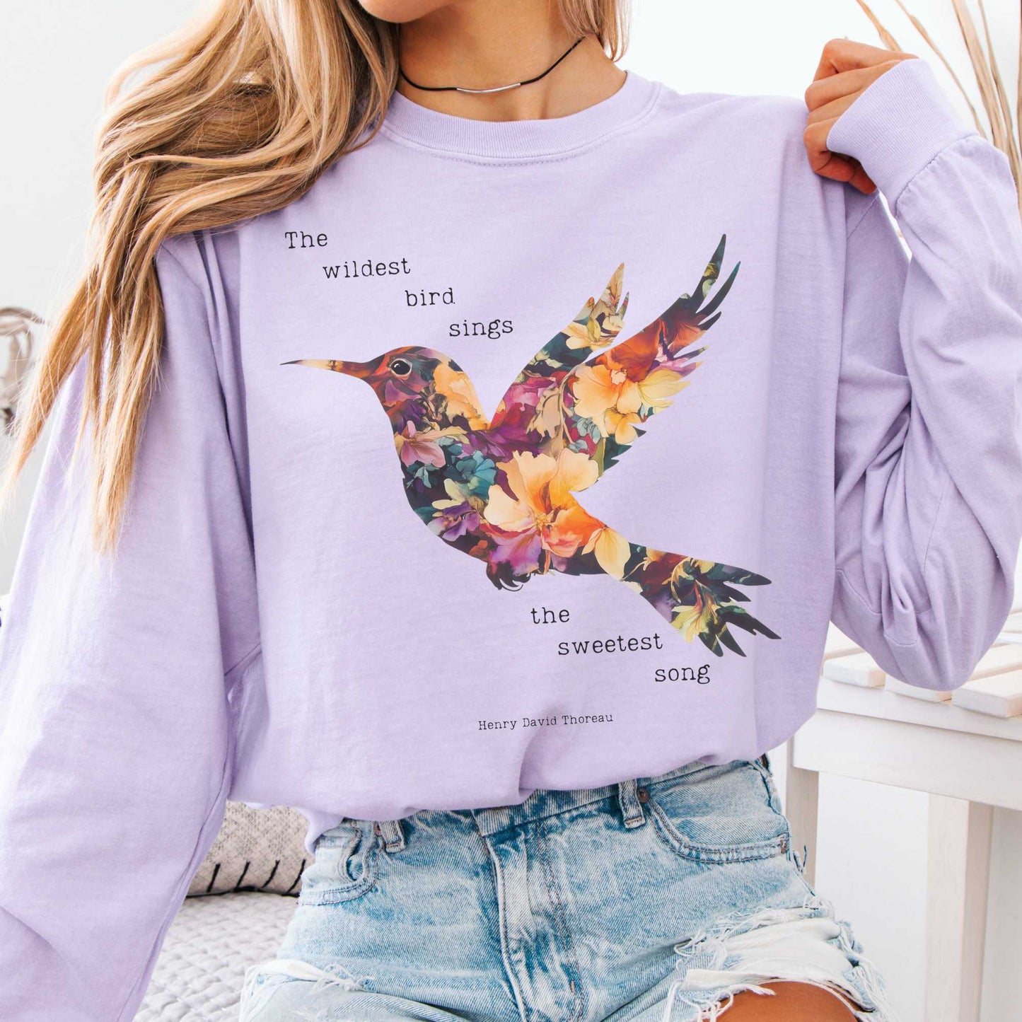 Long-sleeve Orchid / S Thoreau Shirt Long Sleeve Where The Wildest Bird Sings The Mystic Eden