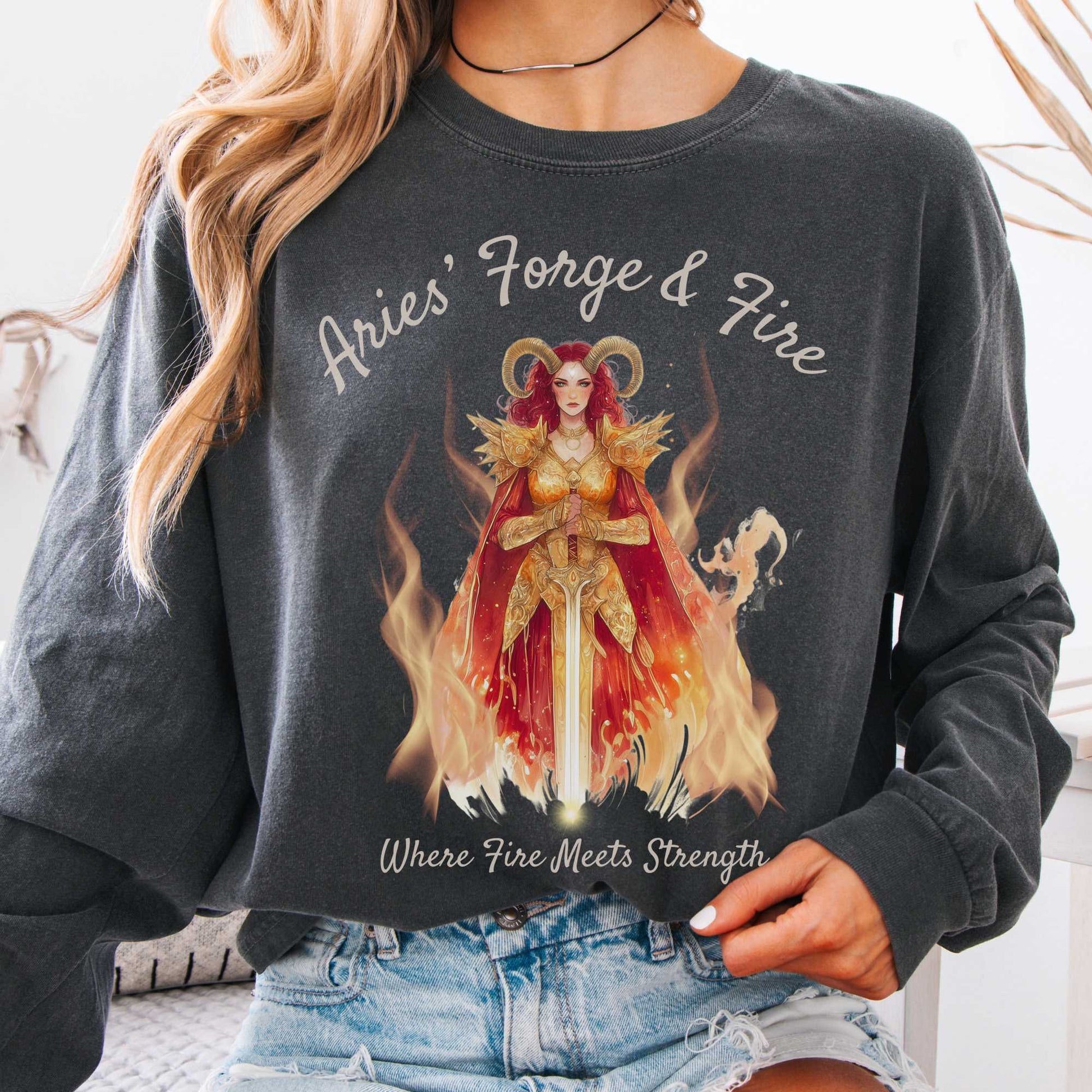 Long-sleeve Pepper / S Aries' Forge & Fire Zodiac Long Sleeve Tee The Mystic Eden