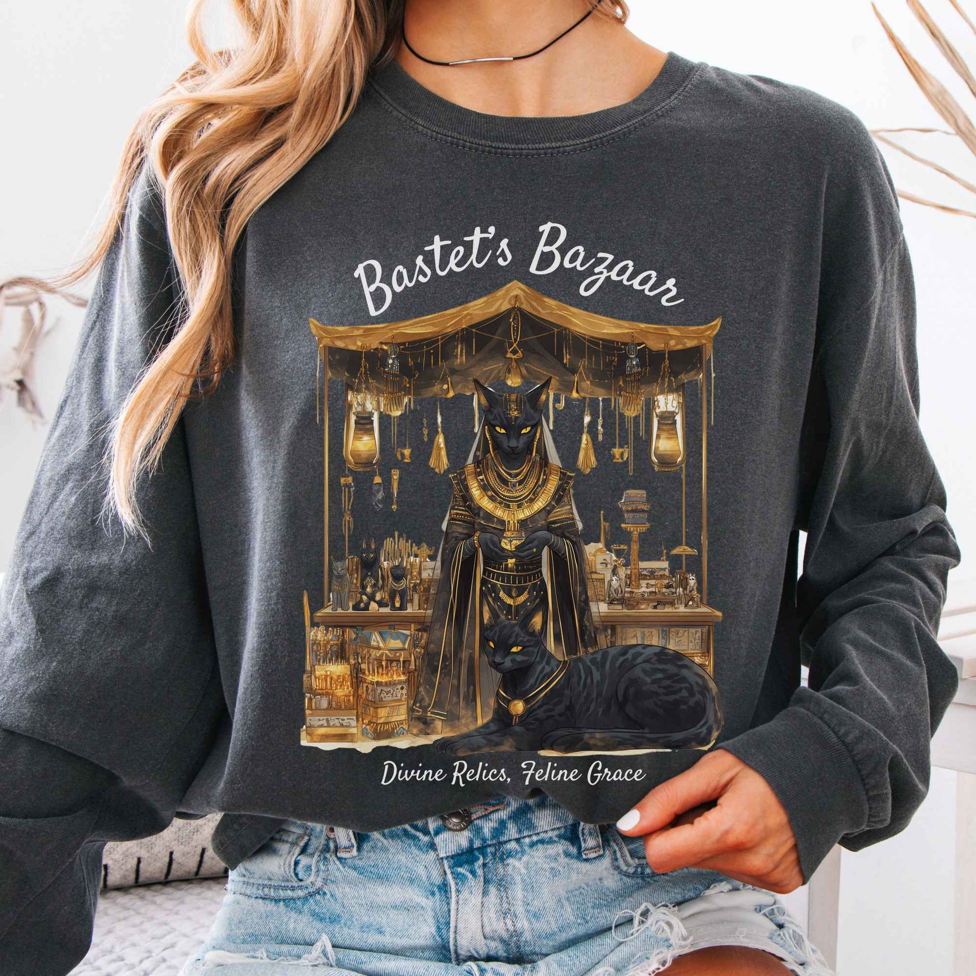 Long-sleeve Pepper / S Bastet's Bazaar Goddess Long Sleeve Shirt The Mystic Eden
