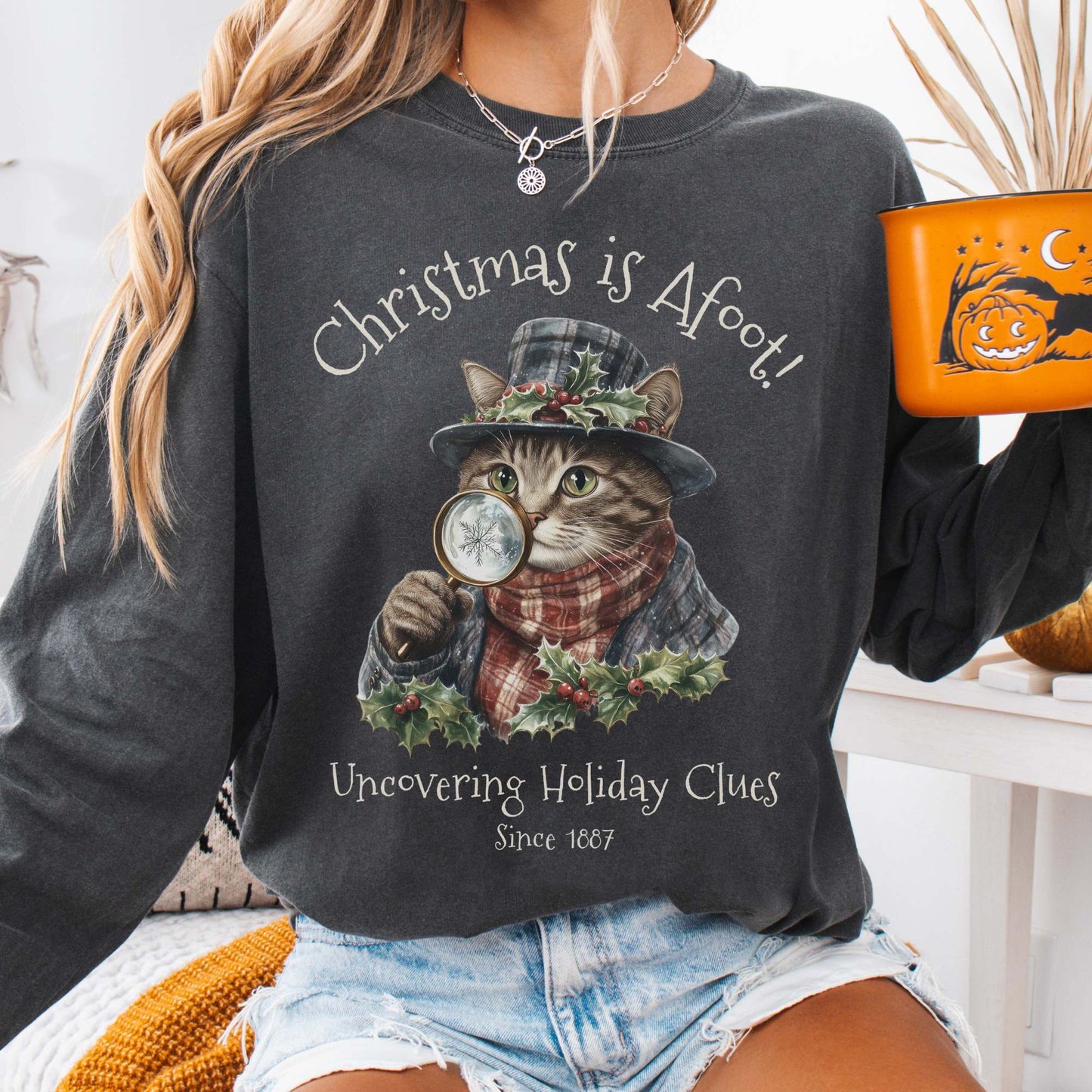 Long-sleeve Pepper / S Christmas is Afoot! Sherlock Holmes Christmas Long Sleeve Tee The Mystic Eden