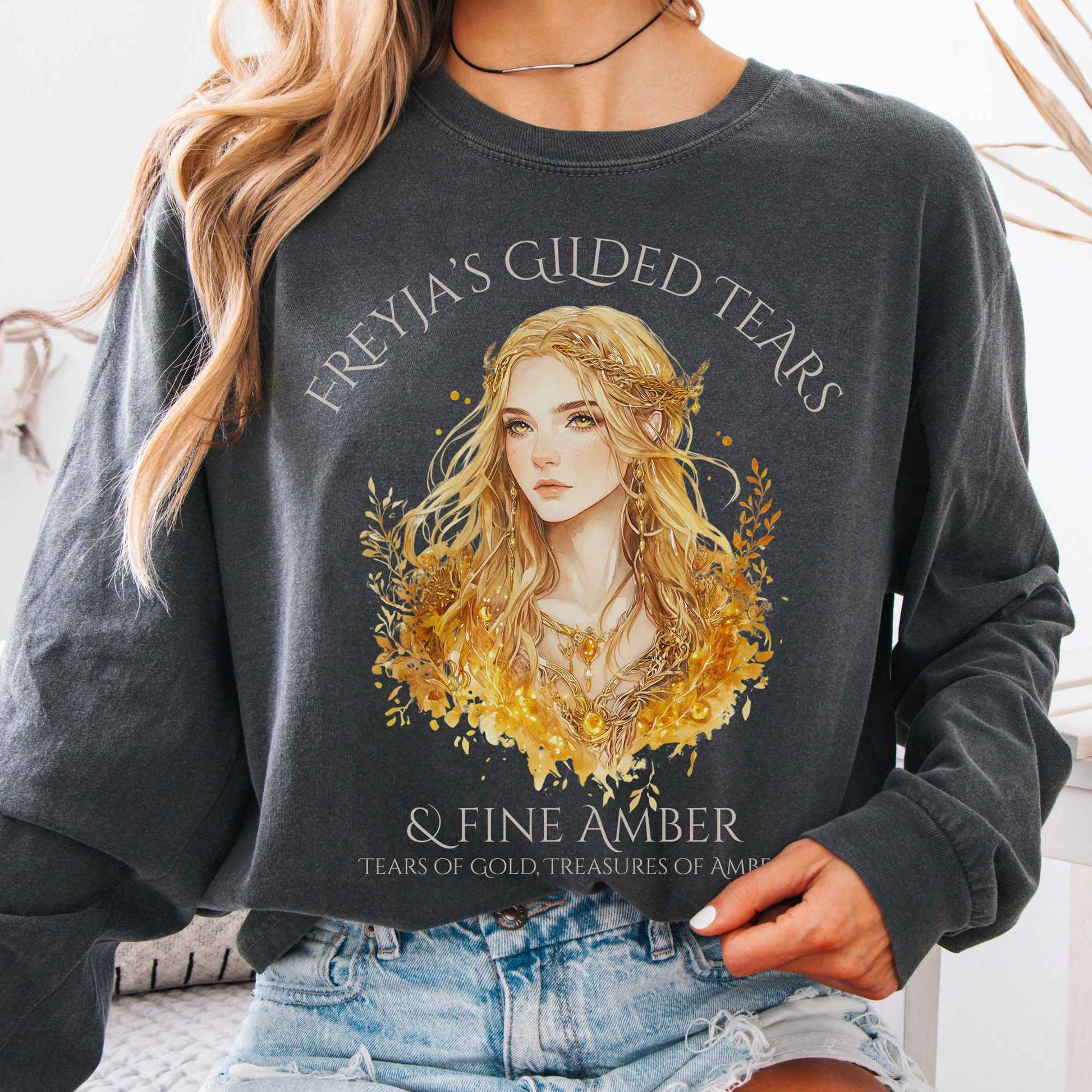 Long-sleeve Pepper / S Freyja's Gilded Tears & Fine Amber Long Sleeve Shirt The Mystic Eden