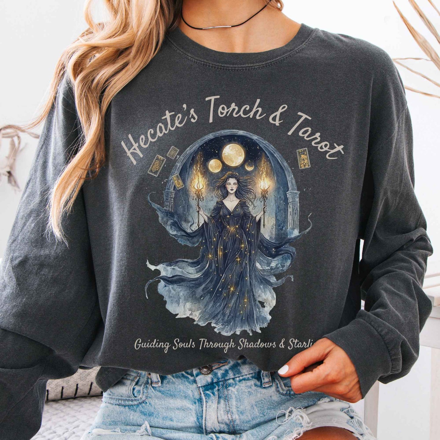 Long-sleeve Pepper / S Hecate's Torch & Tarot Long Sleeve Shirt The Mystic Eden