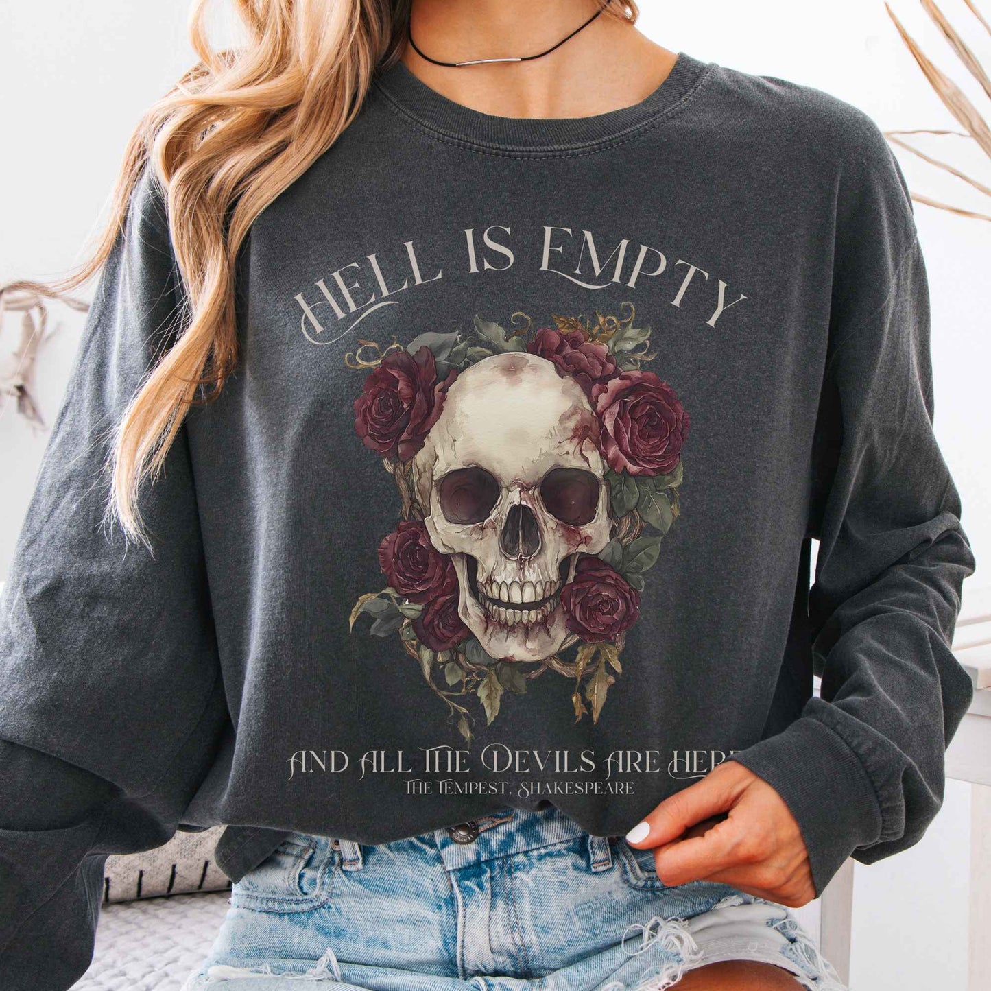 Long-sleeve Pepper / S Hell Is Empty And All The Devils Are Here Shakespeare Long Sleeve Shirt The Mystic Eden