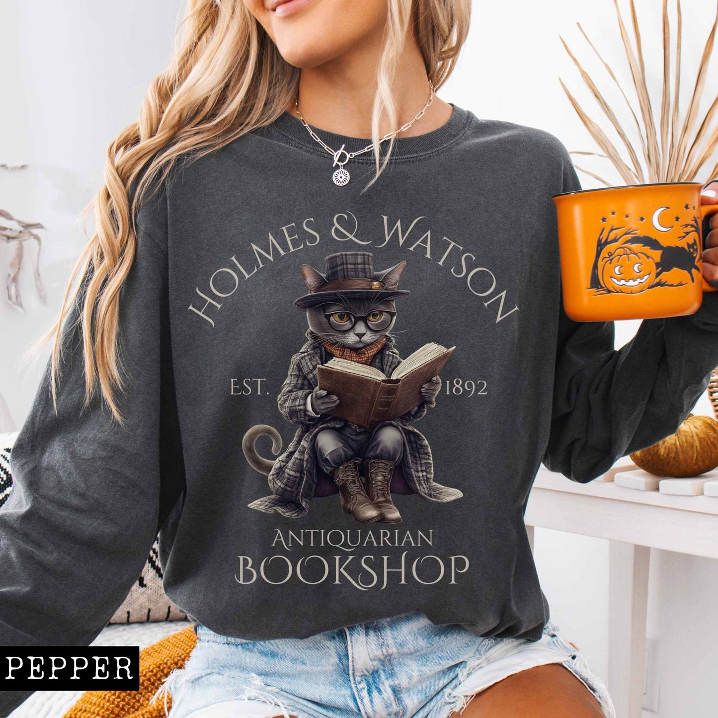Long-sleeve Pepper / S Homes & Watson Antiquarian Bookshop - Sherlock Holmes Long sleeve Tee The Mystic Eden