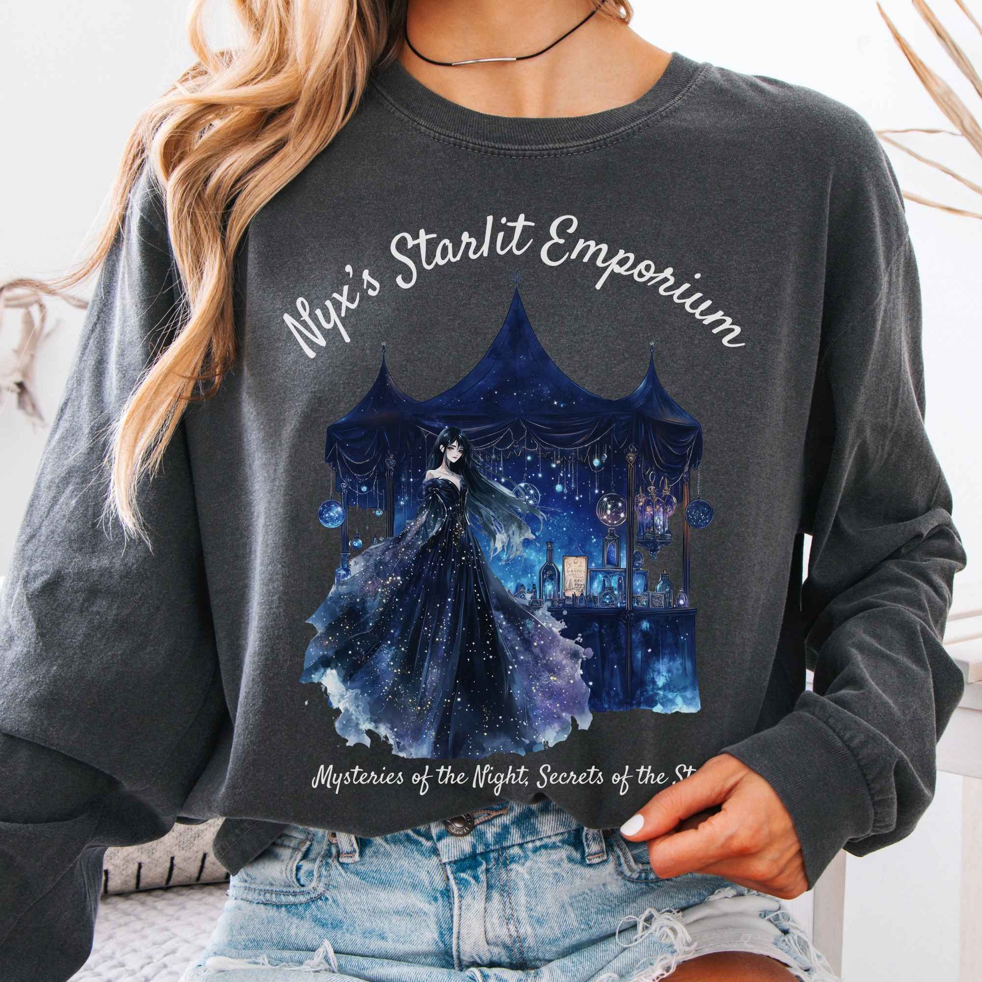 Long-sleeve Pepper / S Nyx's Starlit Emporium Goddess Long Sleeve Shirt The Mystic Eden