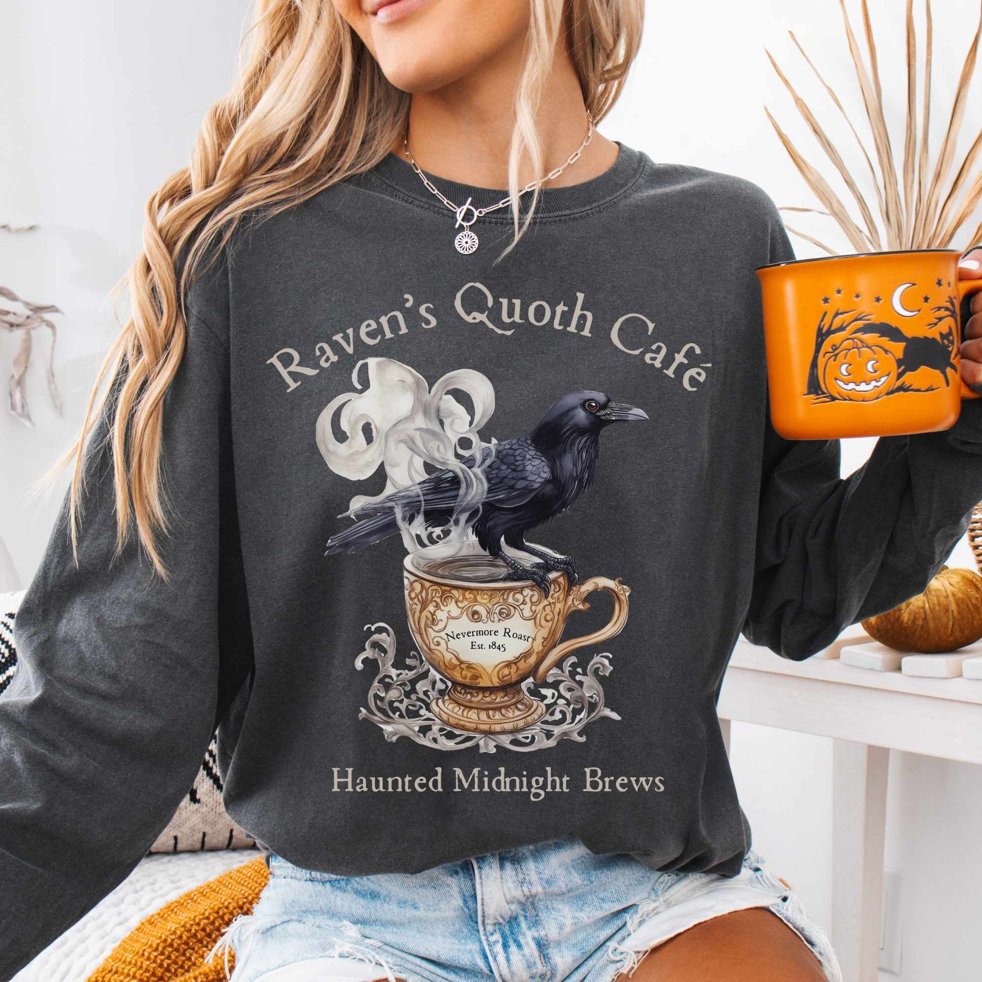 Long-sleeve Pepper / S Raven's Quoth Cafe Long Sleeved Shirt The Mystic Eden