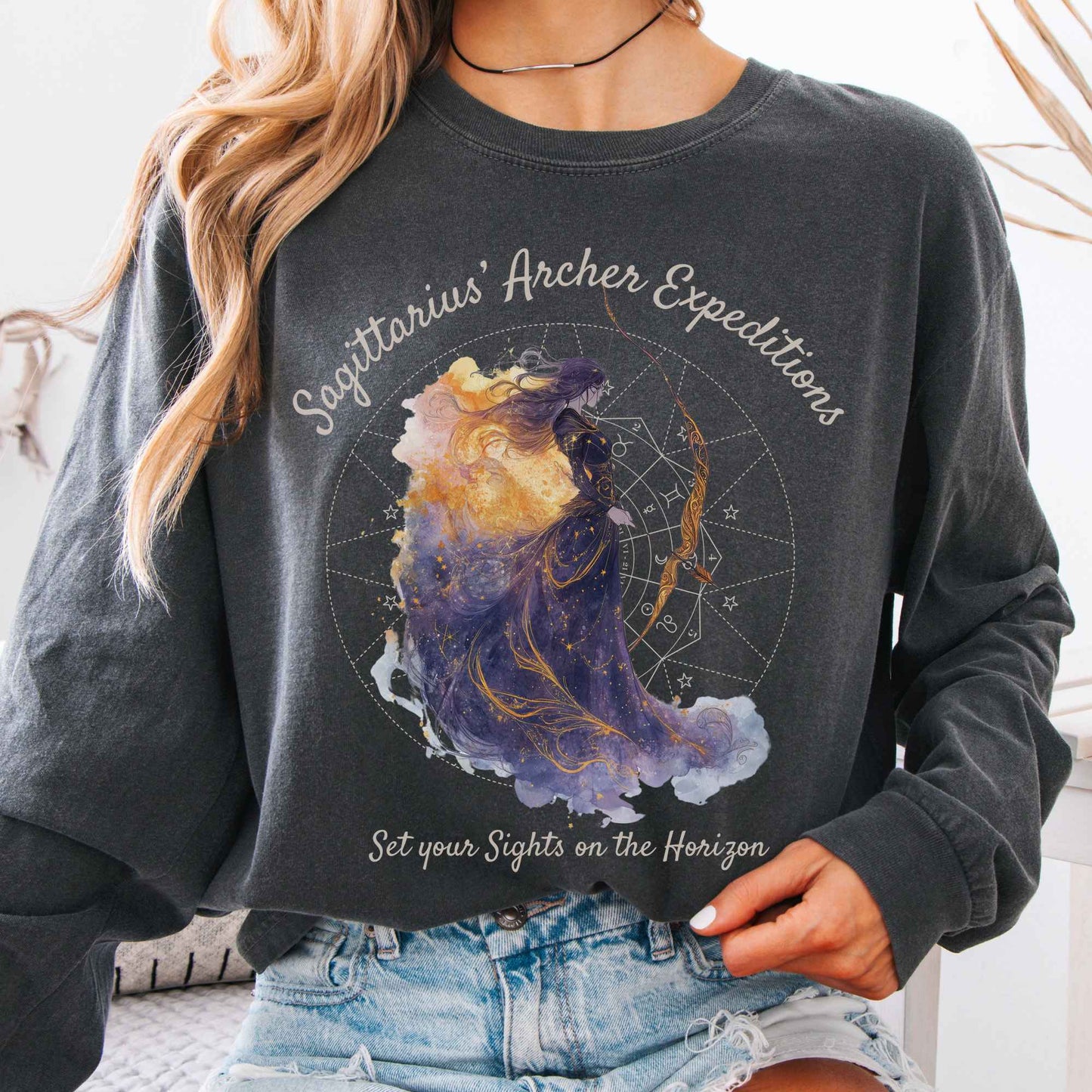 Long-sleeve Pepper / S Sagittarius' Archer Expeditions Zodiac Long Sleeve Tee The Mystic Eden