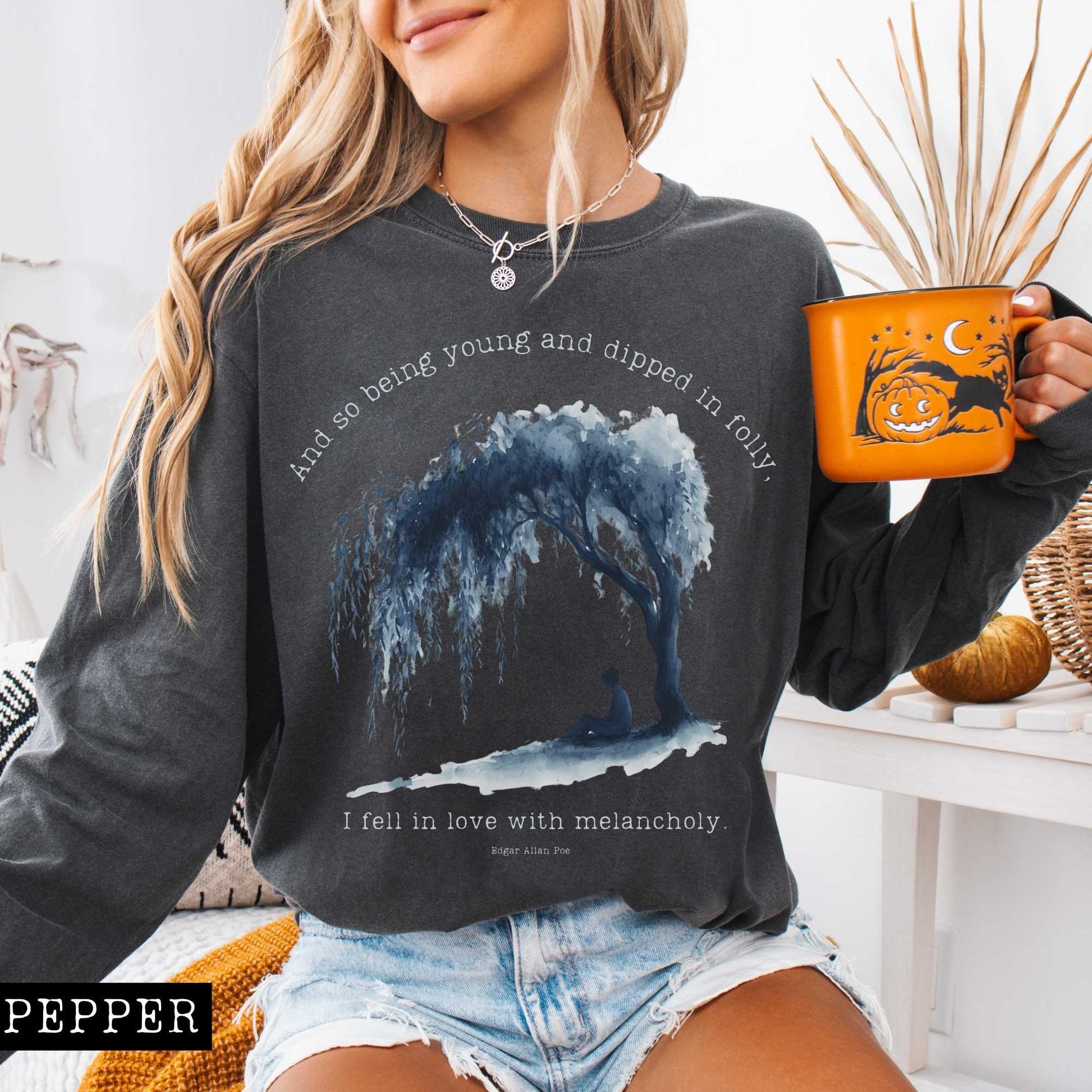 Long-sleeve Pepper / S So Being Young Edgar Allan Poe Long Sleeved Shirt The Mystic Eden
