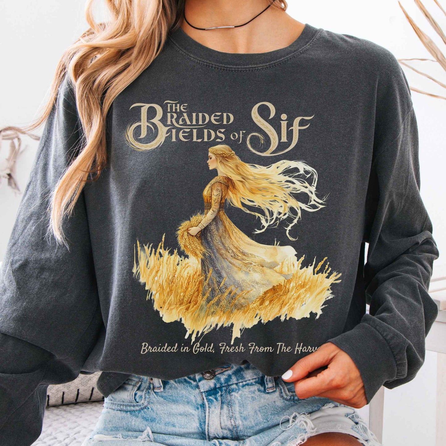 Long-sleeve Pepper / S The Braided Fields of Sif Norse Goddess Long Sleeve Shirt The Mystic Eden