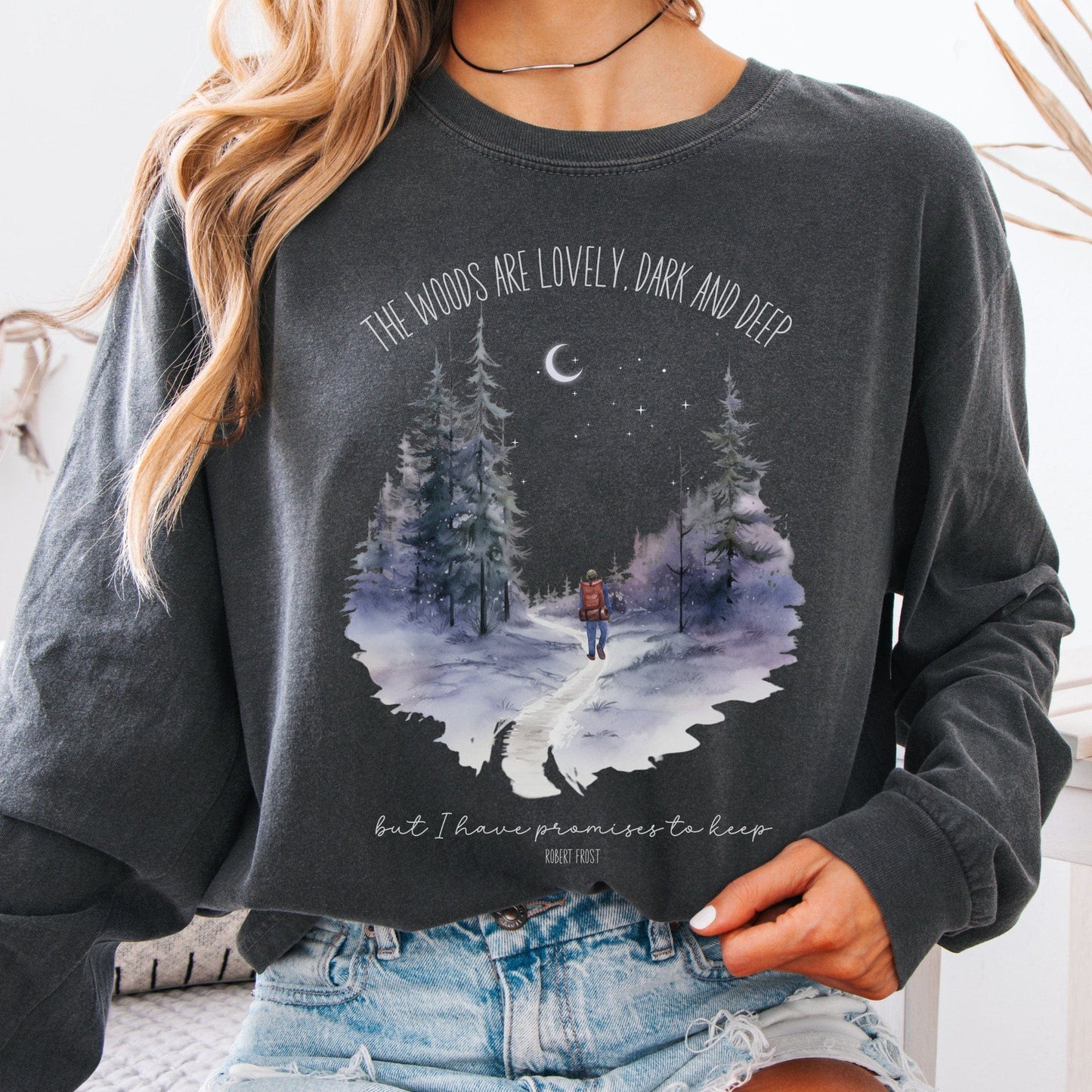 Long-sleeve Pepper / S The Woods Are Lovely Dark And Deep Robert Frost Long Sleeve The Mystic Eden