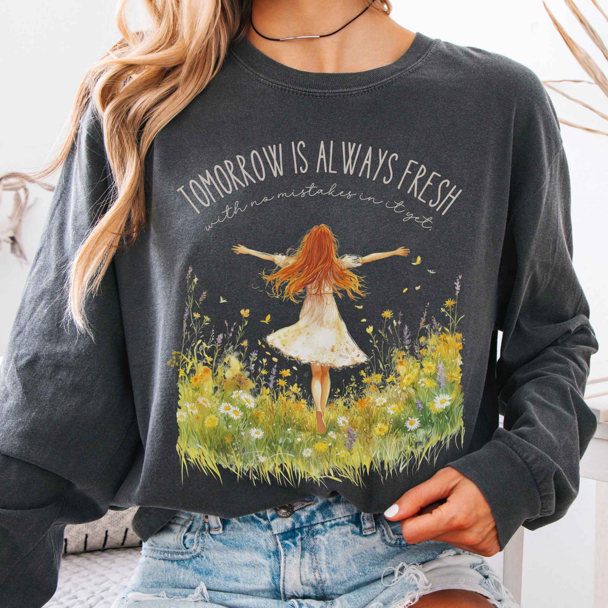 Long-sleeve Pepper / S Tomorrow Is Always Fresh With No Mistakes Anne of Green Gables Long Sleeve Shirt The Mystic Eden