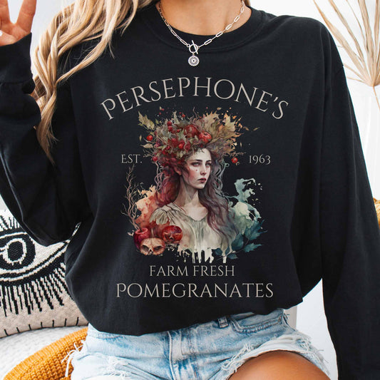 Long-sleeve Persephone's Farm Fresh Pomegranates Long Sleeve T-Shirt The Mystic Eden