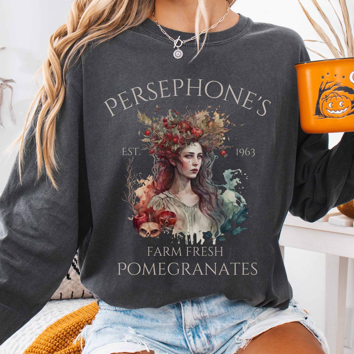 Long-sleeve Persephone's Farm Fresh Pomegranates Long Sleeve T-Shirt The Mystic Eden