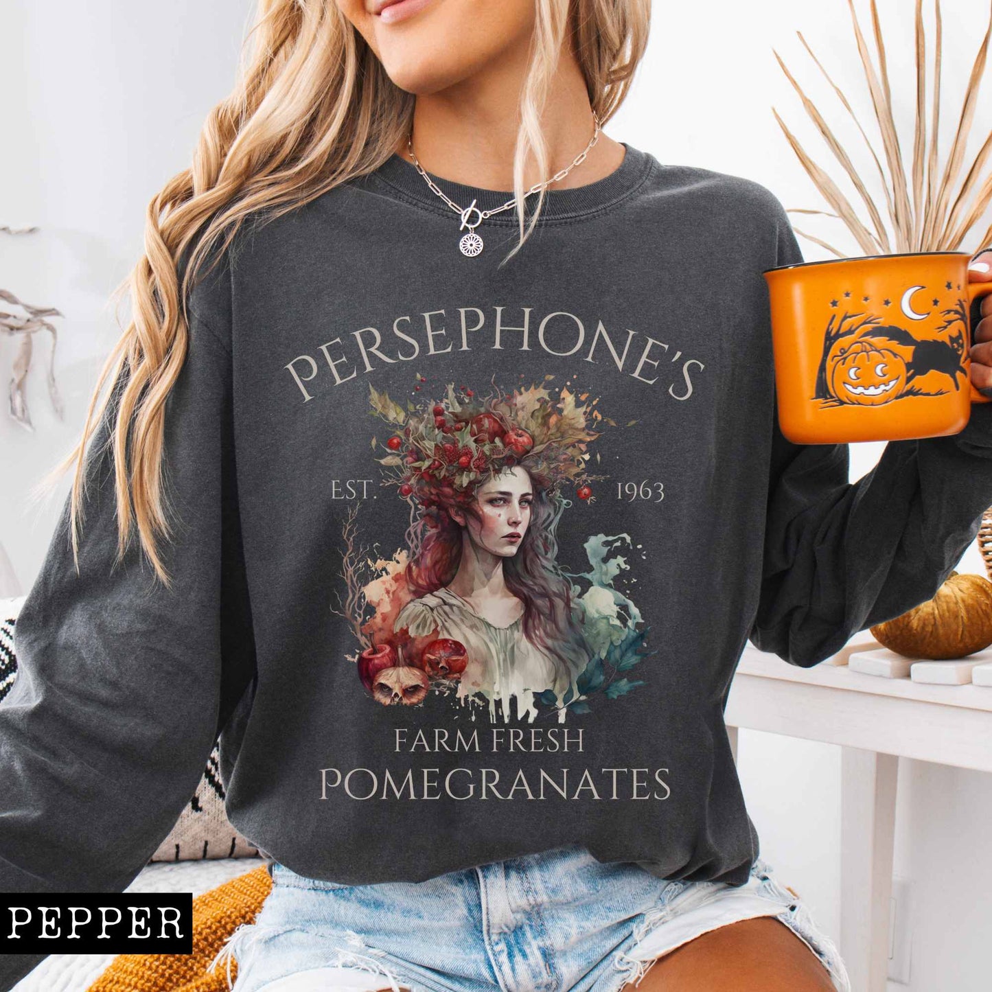 Long-sleeve Persephone's Farm Fresh Pomegranates Long Sleeve T-Shirt The Mystic Eden