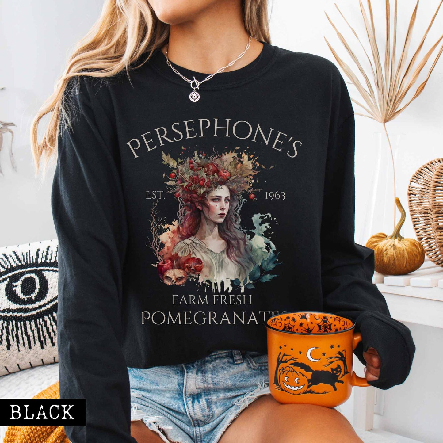 Long-sleeve Persephone's Farm Fresh Pomegranates Long Sleeve T-Shirt The Mystic Eden