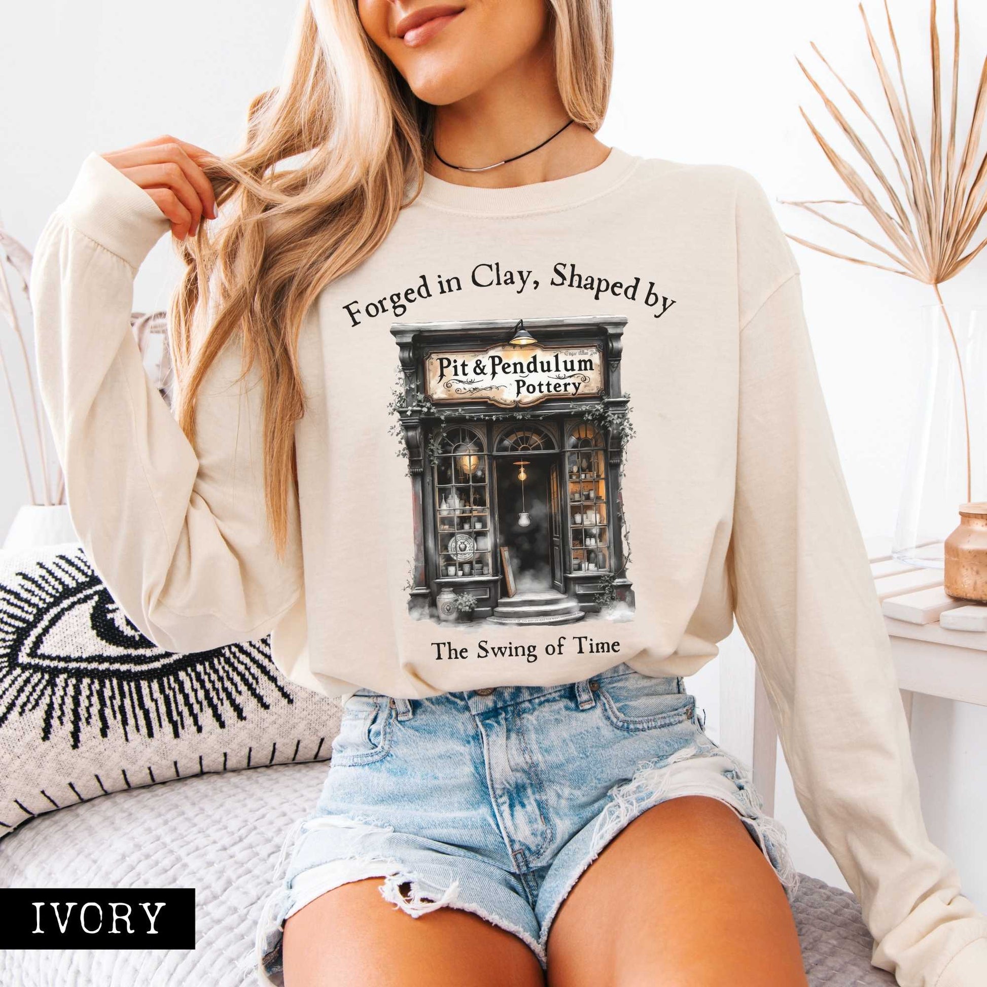 Long-sleeve Pit & Pendulum Pottery Edgar Allan Poe Long Sleeved Shirt The Mystic Eden
