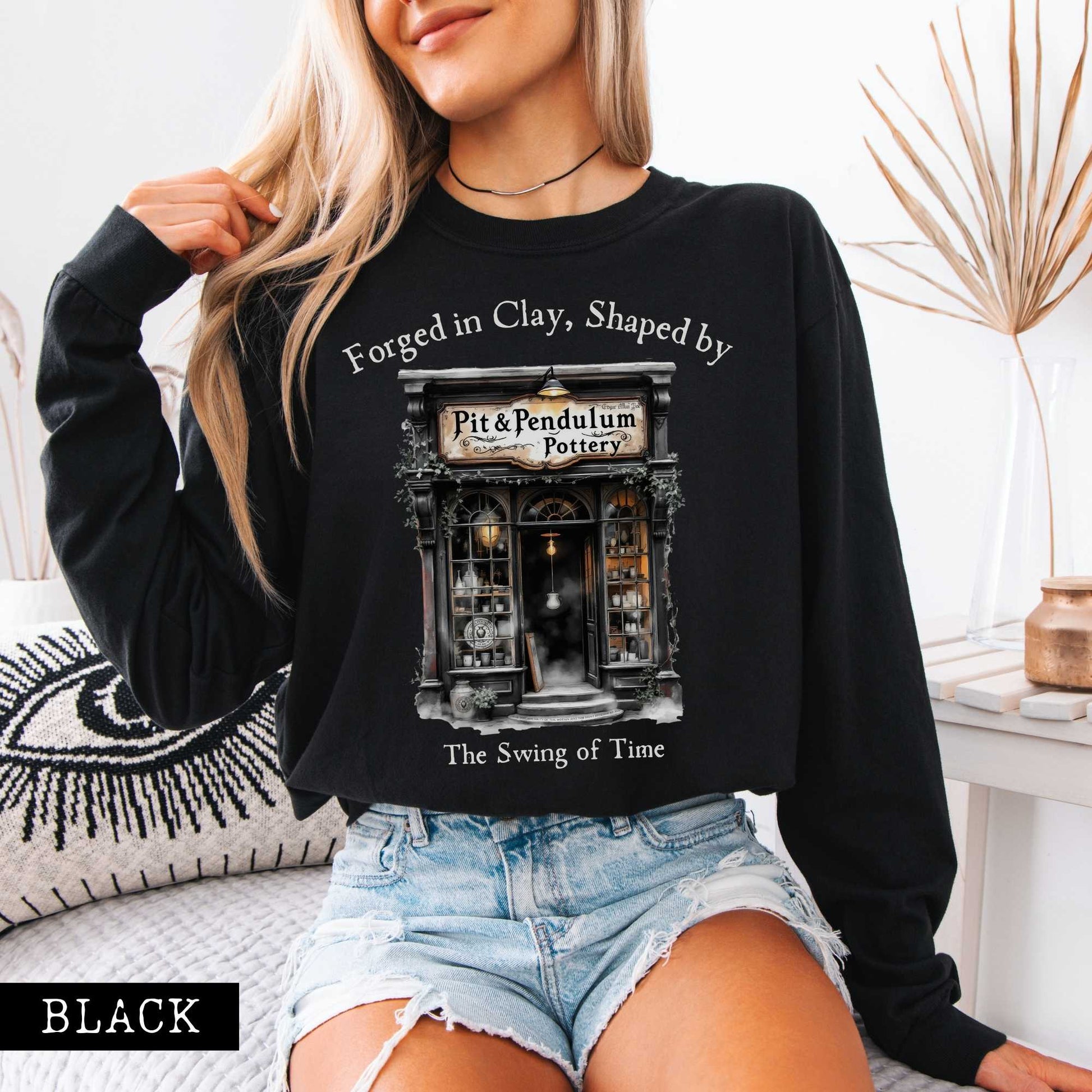 Long-sleeve Pit & Pendulum Pottery Edgar Allan Poe Long Sleeved Shirt The Mystic Eden