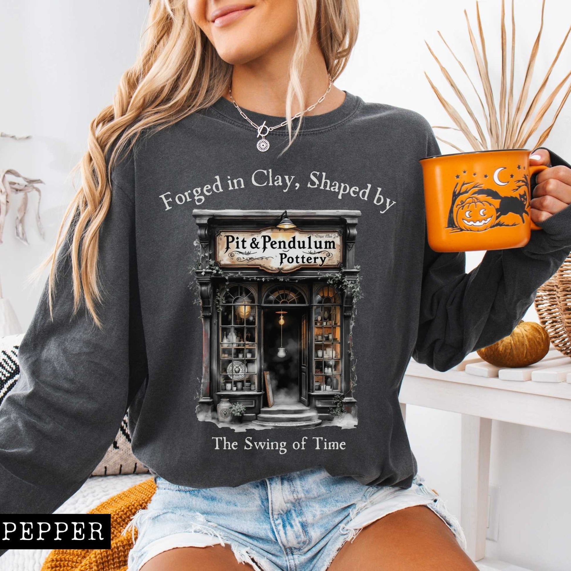 Long-sleeve Pit & Pendulum Pottery Edgar Allan Poe Long Sleeved Shirt The Mystic Eden