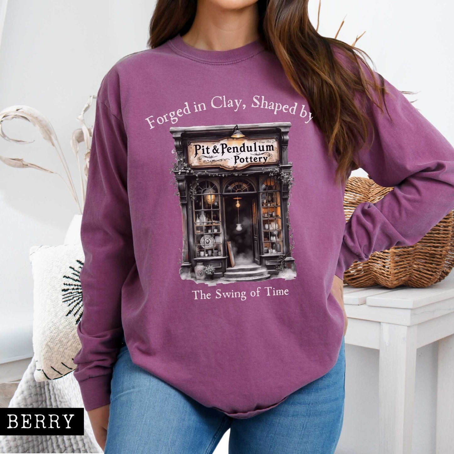 Long-sleeve Pit & Pendulum Pottery Edgar Allan Poe Long Sleeved Shirt The Mystic Eden